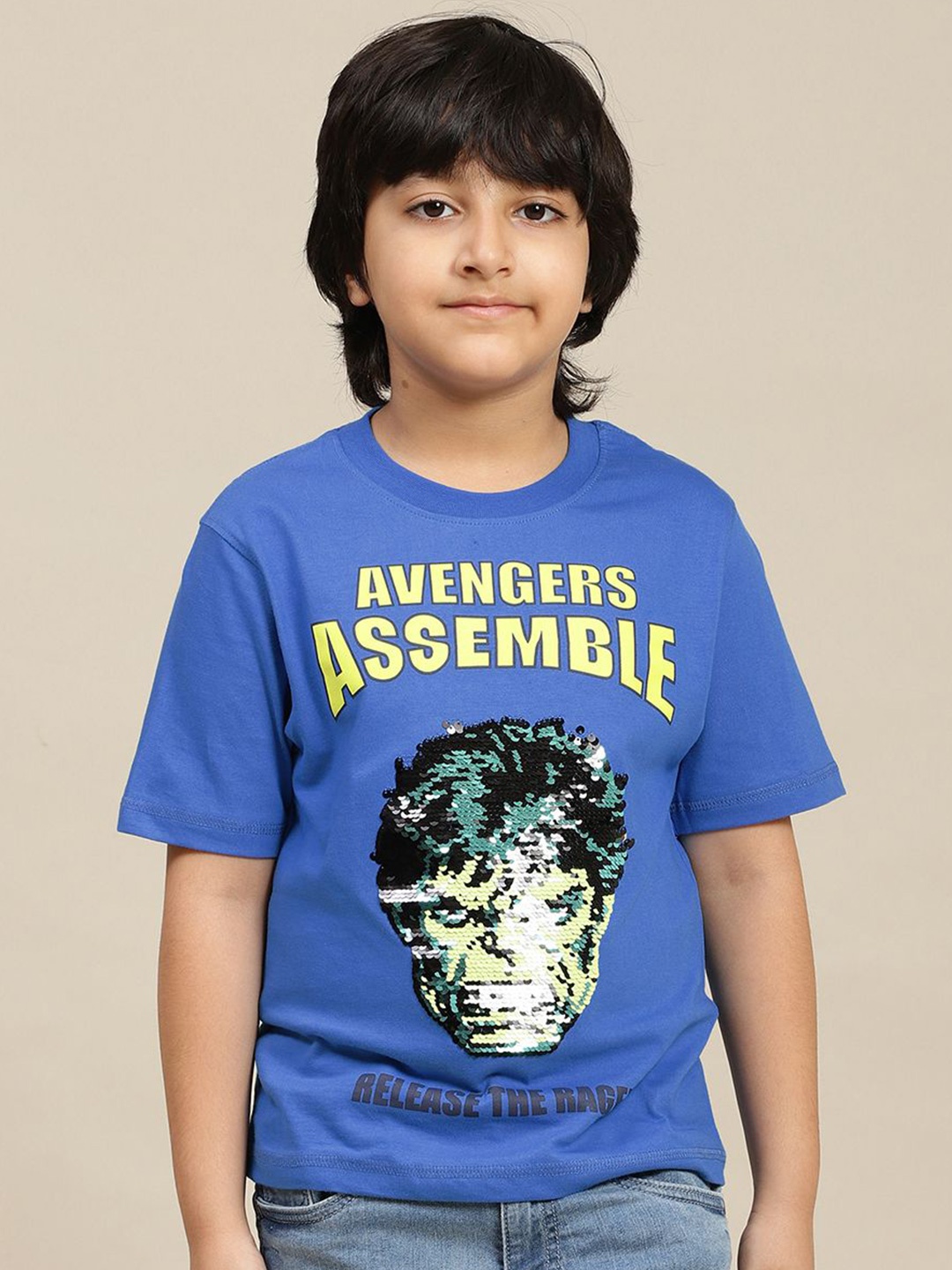 

Kids Ville Boys Graphic Printed Round Neck Cotton Marvel Comic T-shirt, Blue