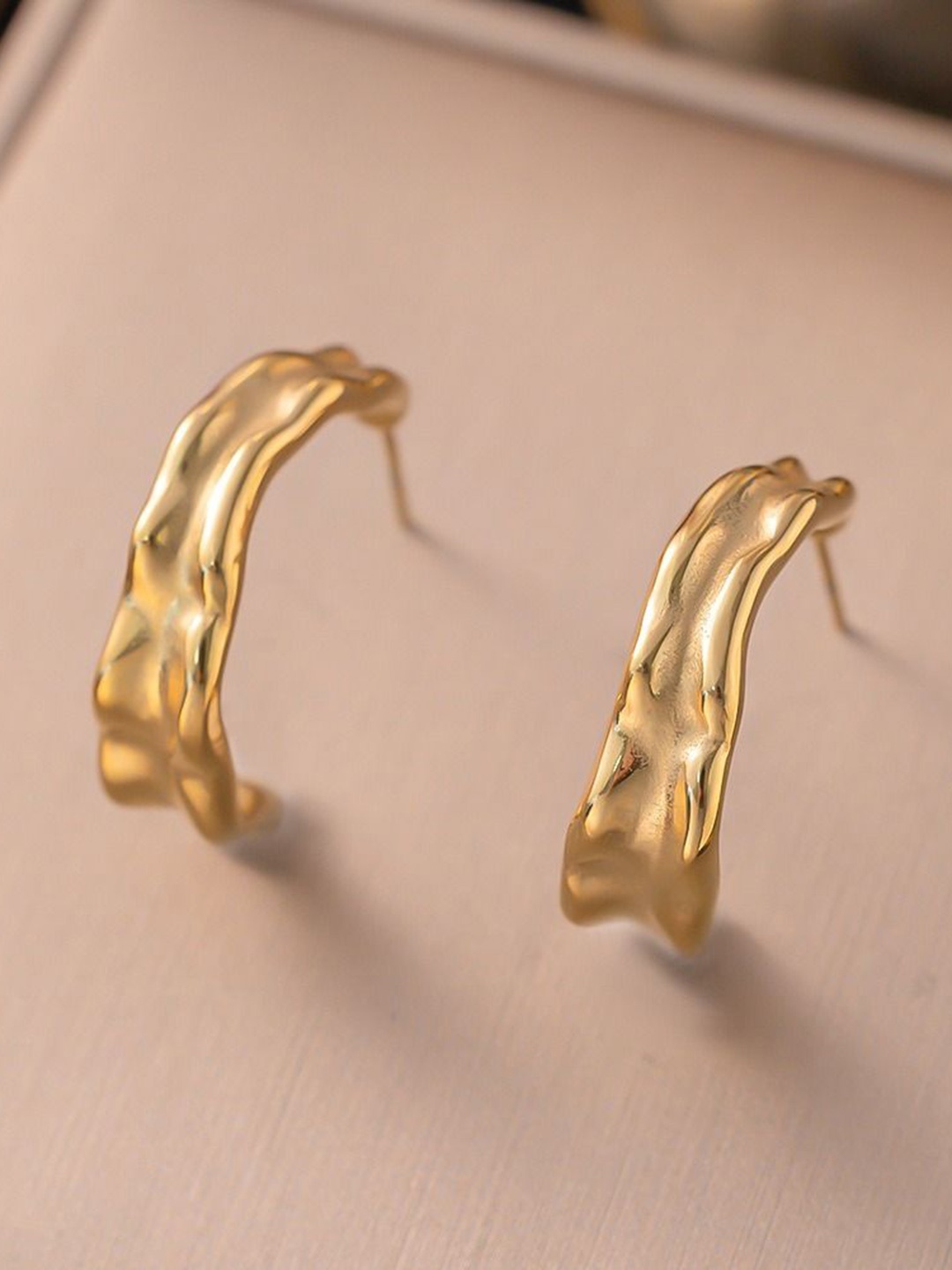 

MYKI Gold-Plated Stainless Steel Contemporary Half Hoop Earrings
