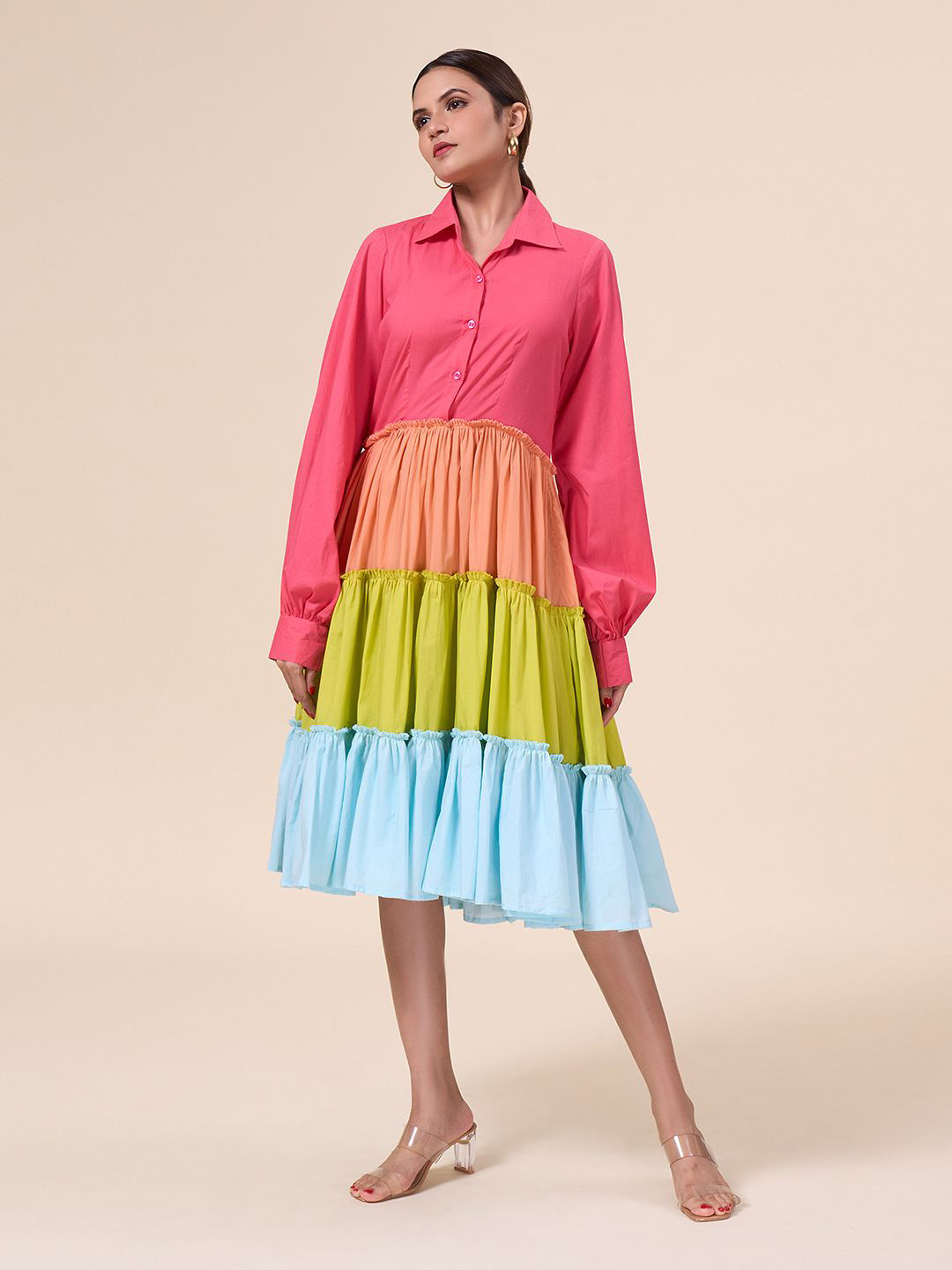 

Naintara Bajaj Colourblocked Fit & Flare Midi Dress, Multi