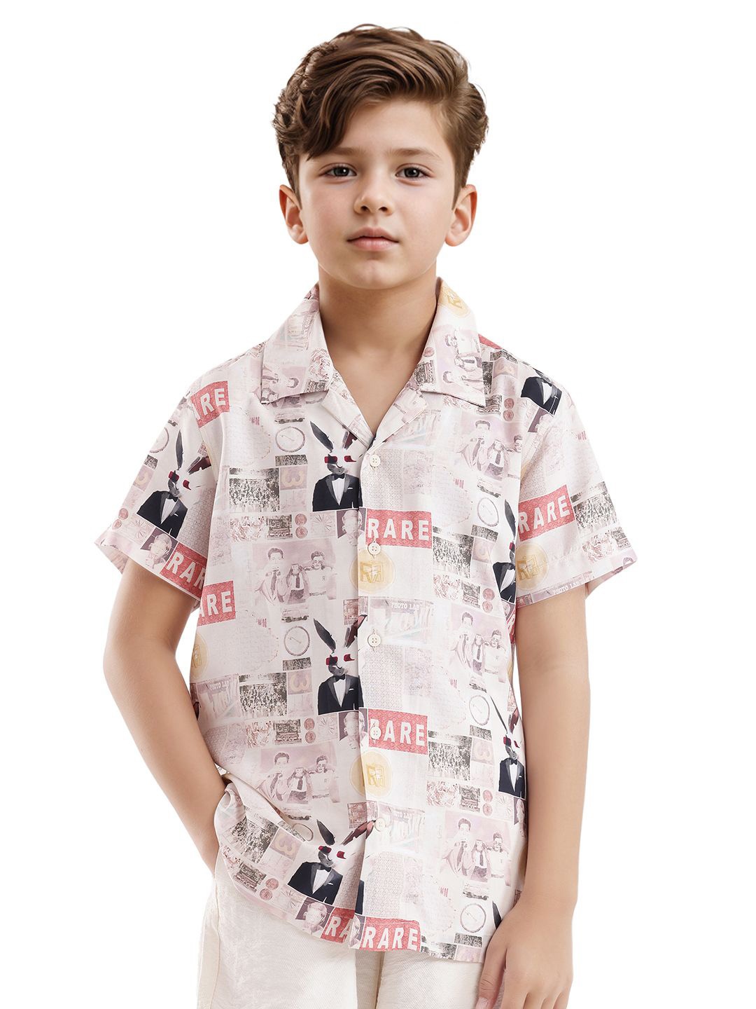 

Rare Ones Boys Viscose Printed Shirt, Beige