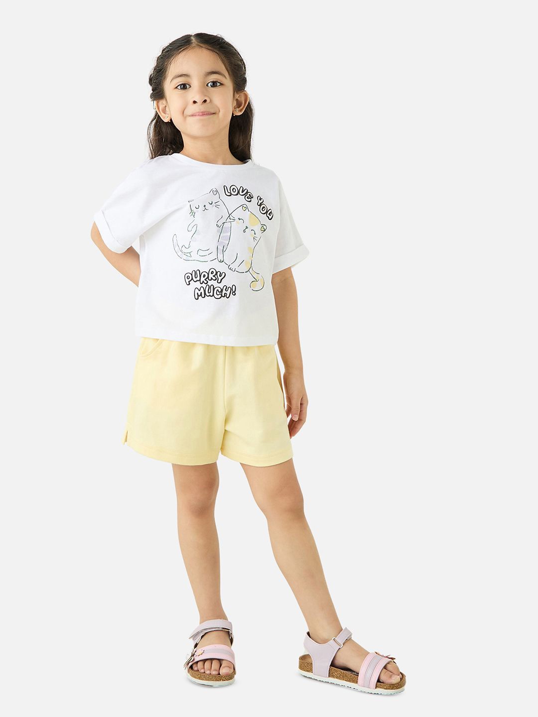 

Juniors by Babyshop Girls Round Neck Printed Pure Cotton T-shirt with Shorts, White