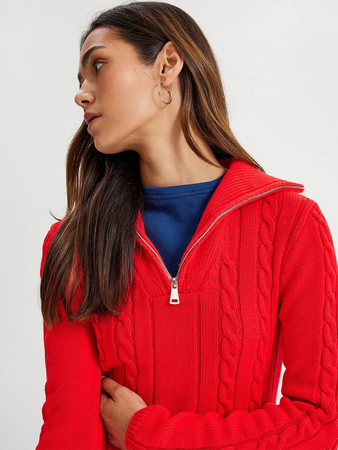 

Koton Women Cable Knit Pullover Sweaters, Red