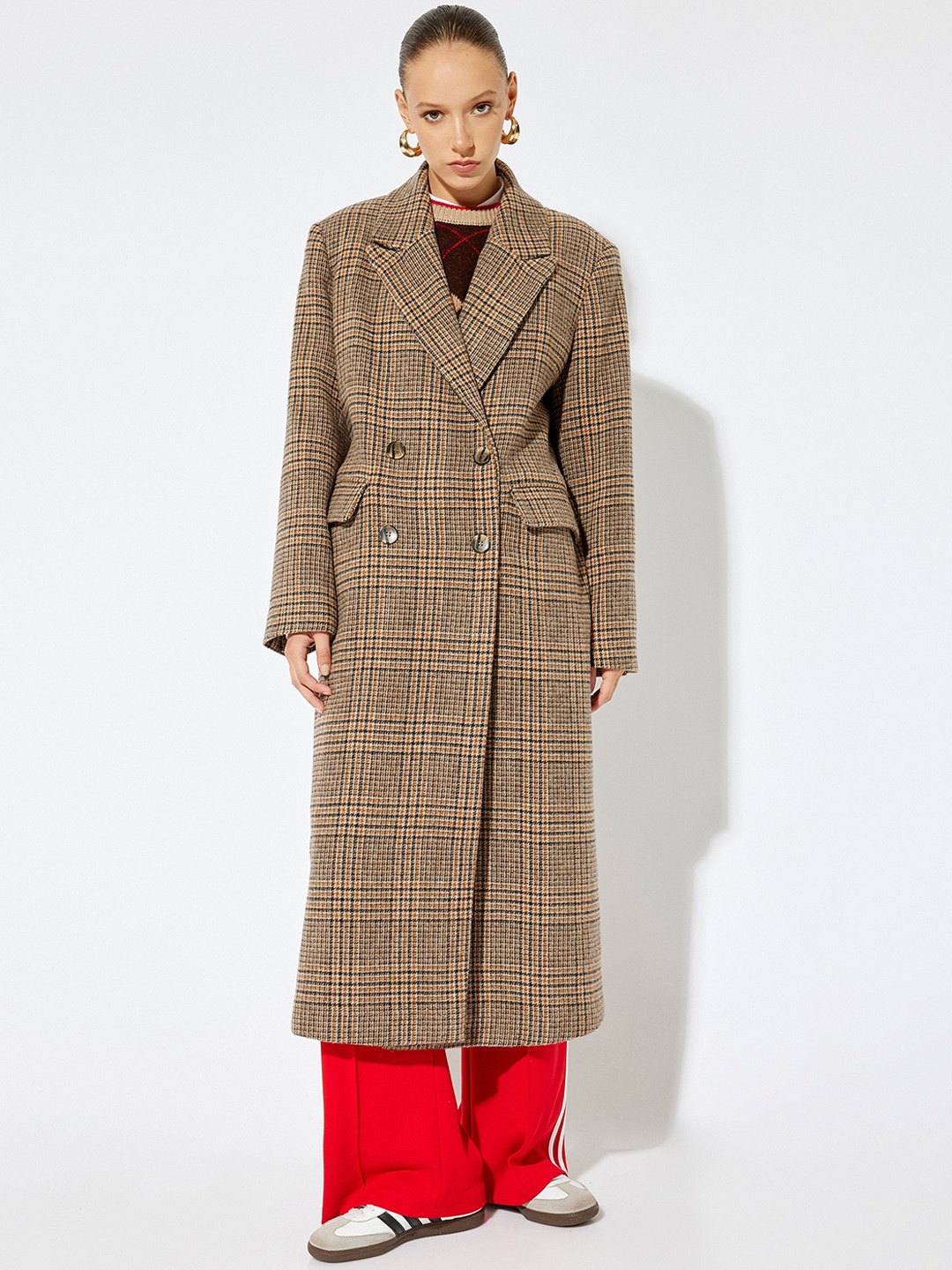

Koton Women Notched Lapel Double Breasted Overcoat, Beige