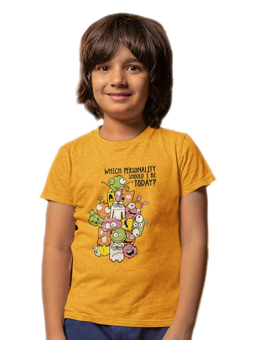 

Tantra Unisex Kids Graphic Printed Round Neck Cotton T-shirt, Yellow