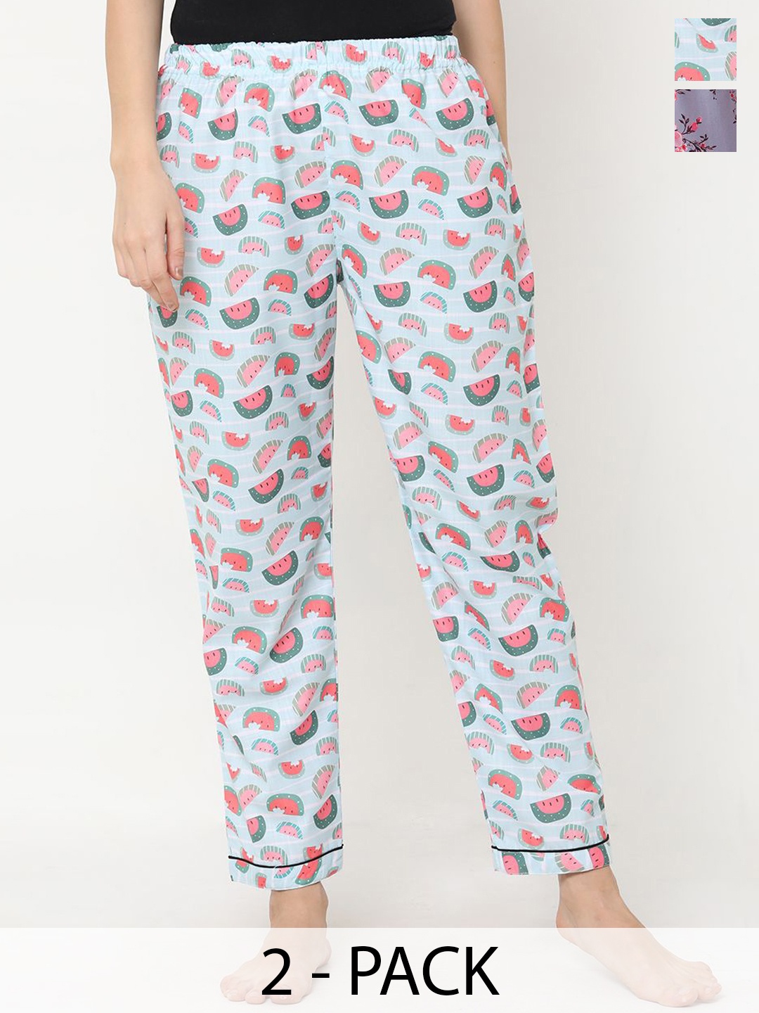 

FashionRack Women Pack Of 2 Printed Mid-Rise Lounge Pants, Blue
