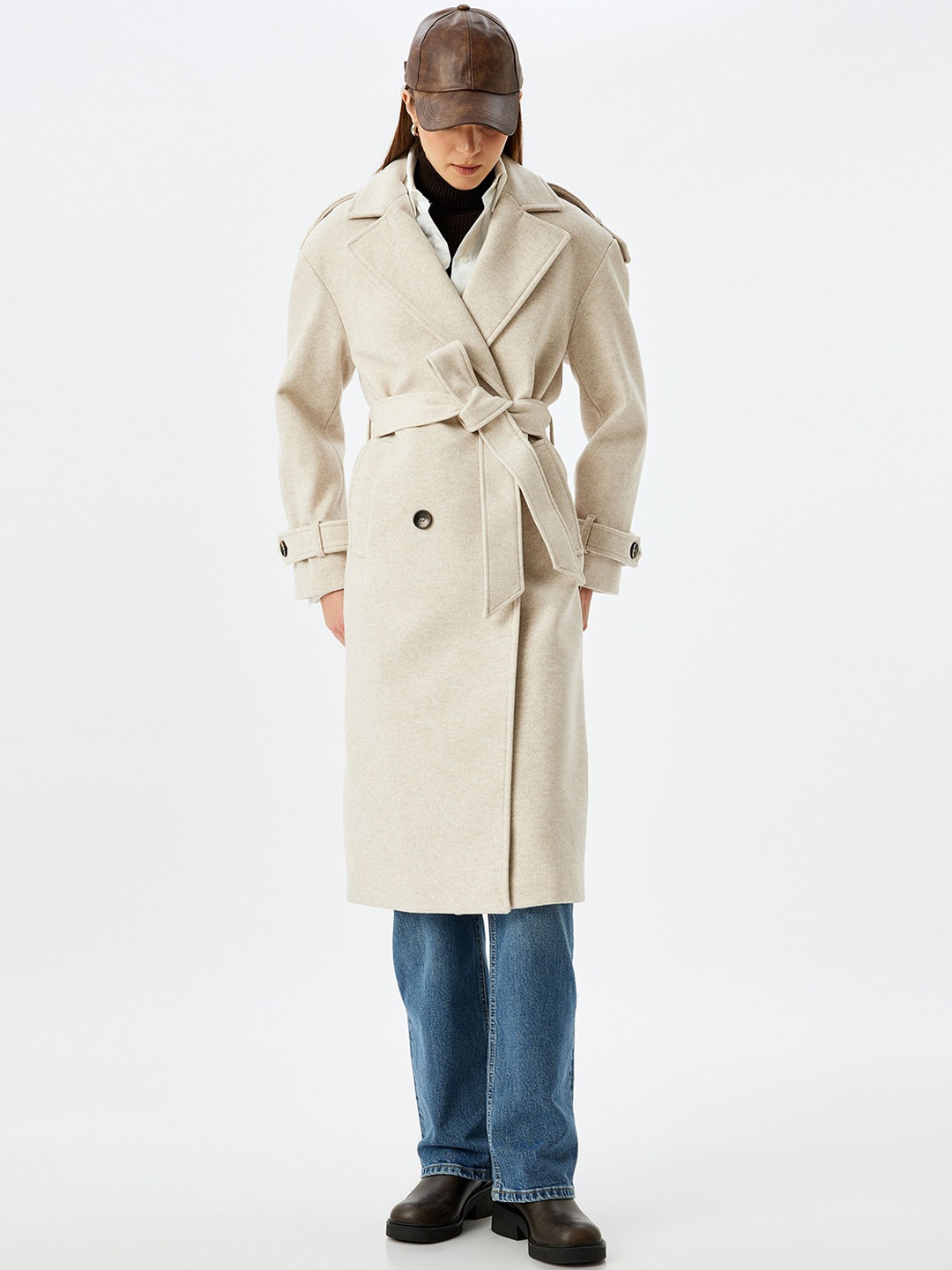 

Koton Women Casual Double Breasted Trench Coat, Beige
