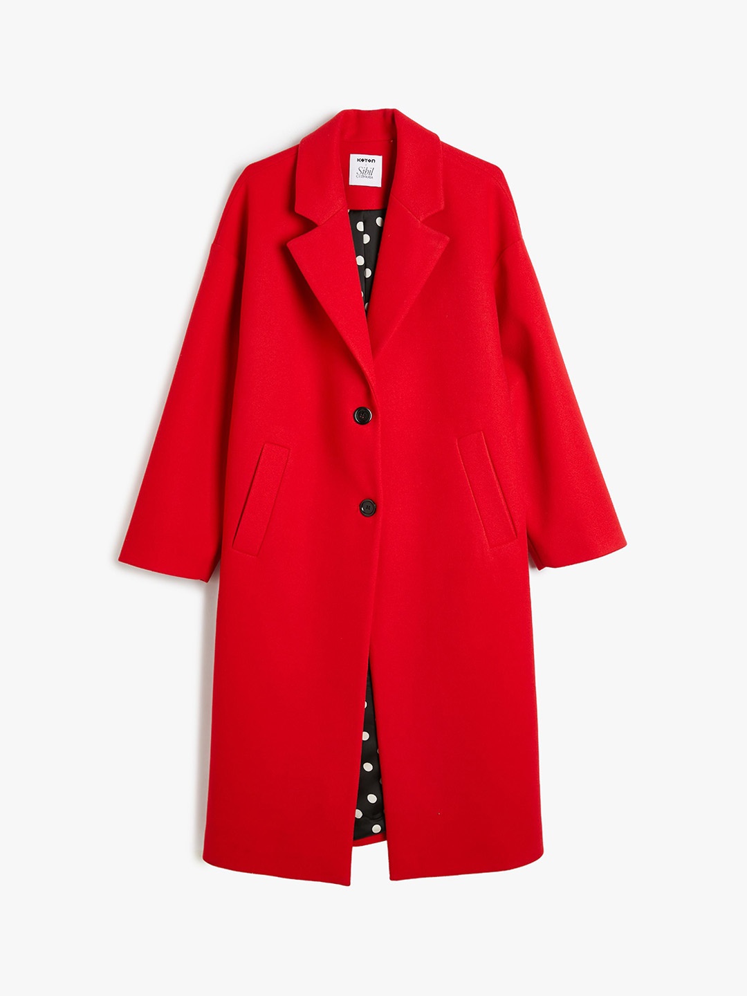 

Koton Women Notched Lapel Single Breasted Over Coat, Red