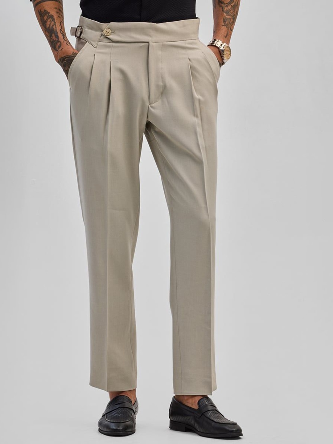 

Snitch Men Smart Slim Fit Mid-Rise Trousers, Beige