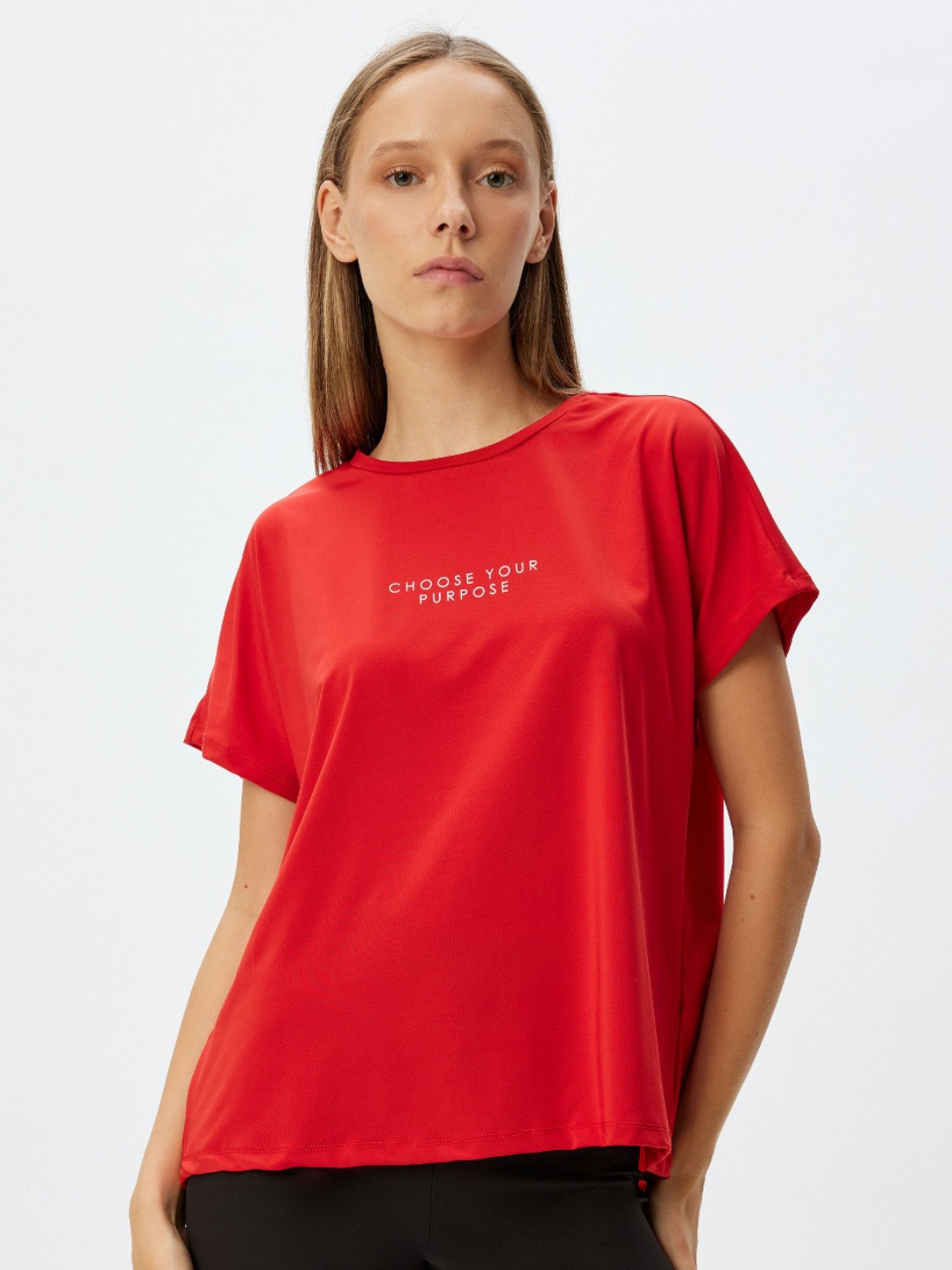 

Koton Women Typography Printed Round Neck Oversized T-shirt, Red
