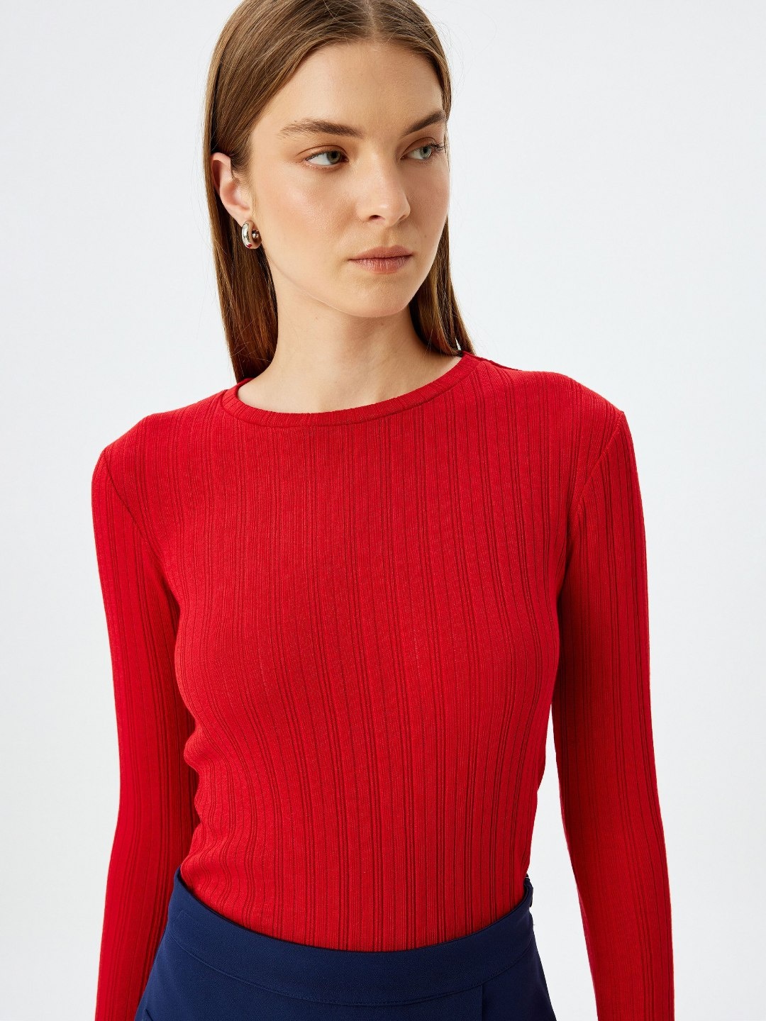 

Koton Women Self Design Round Neck T-shirt, Red