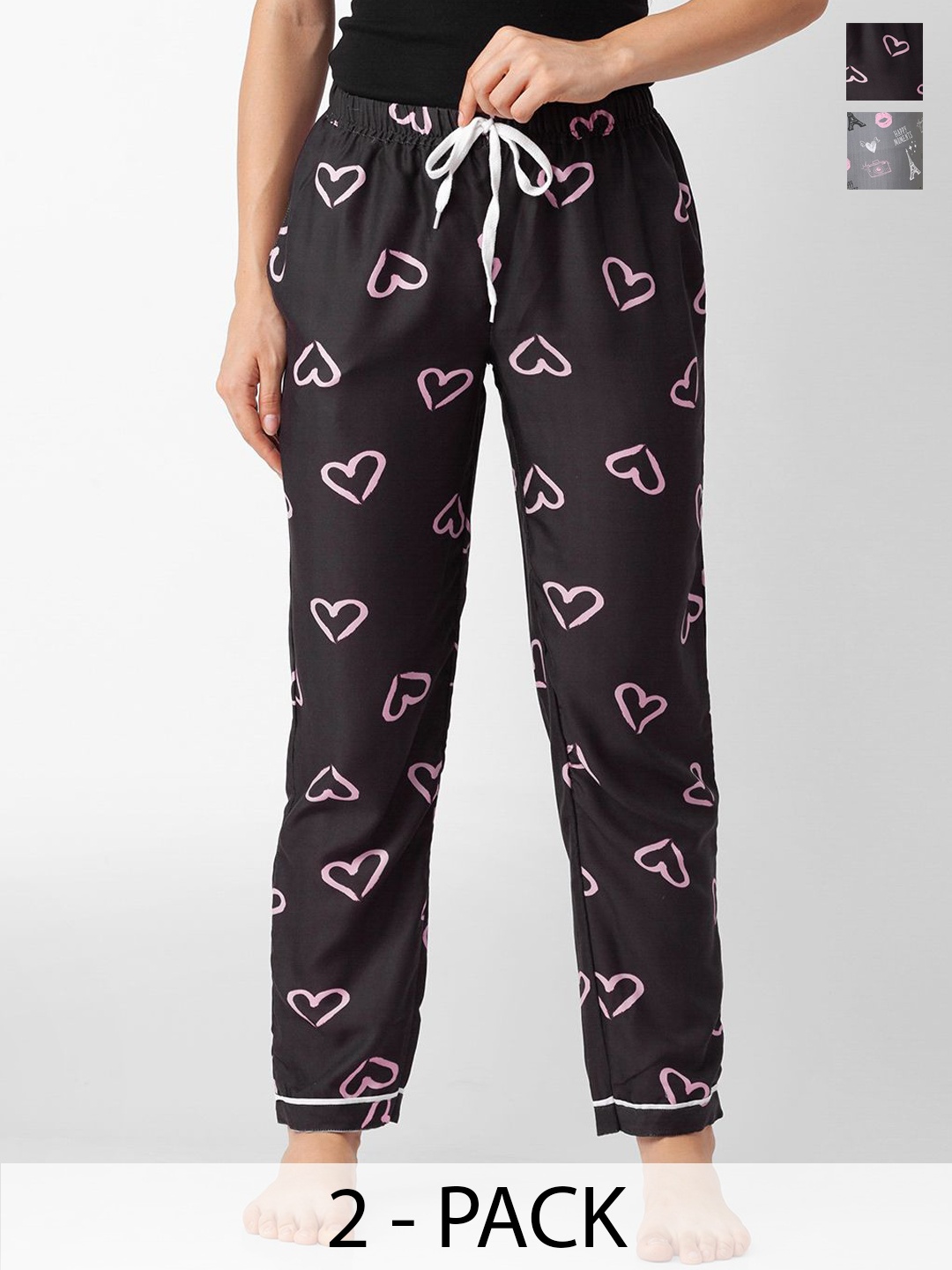

FashionRack Pack Of 2 Printed slip-on Lounge Pants, Black