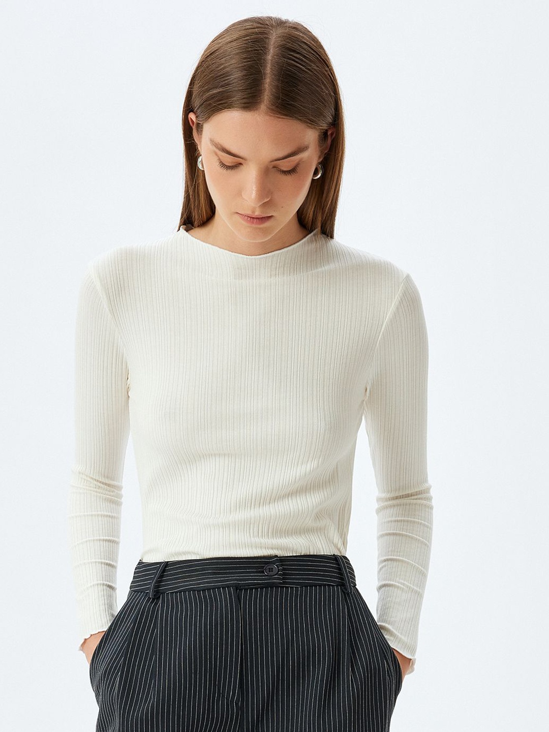 

Koton Women Solid Round Neck T-shirt, Off white