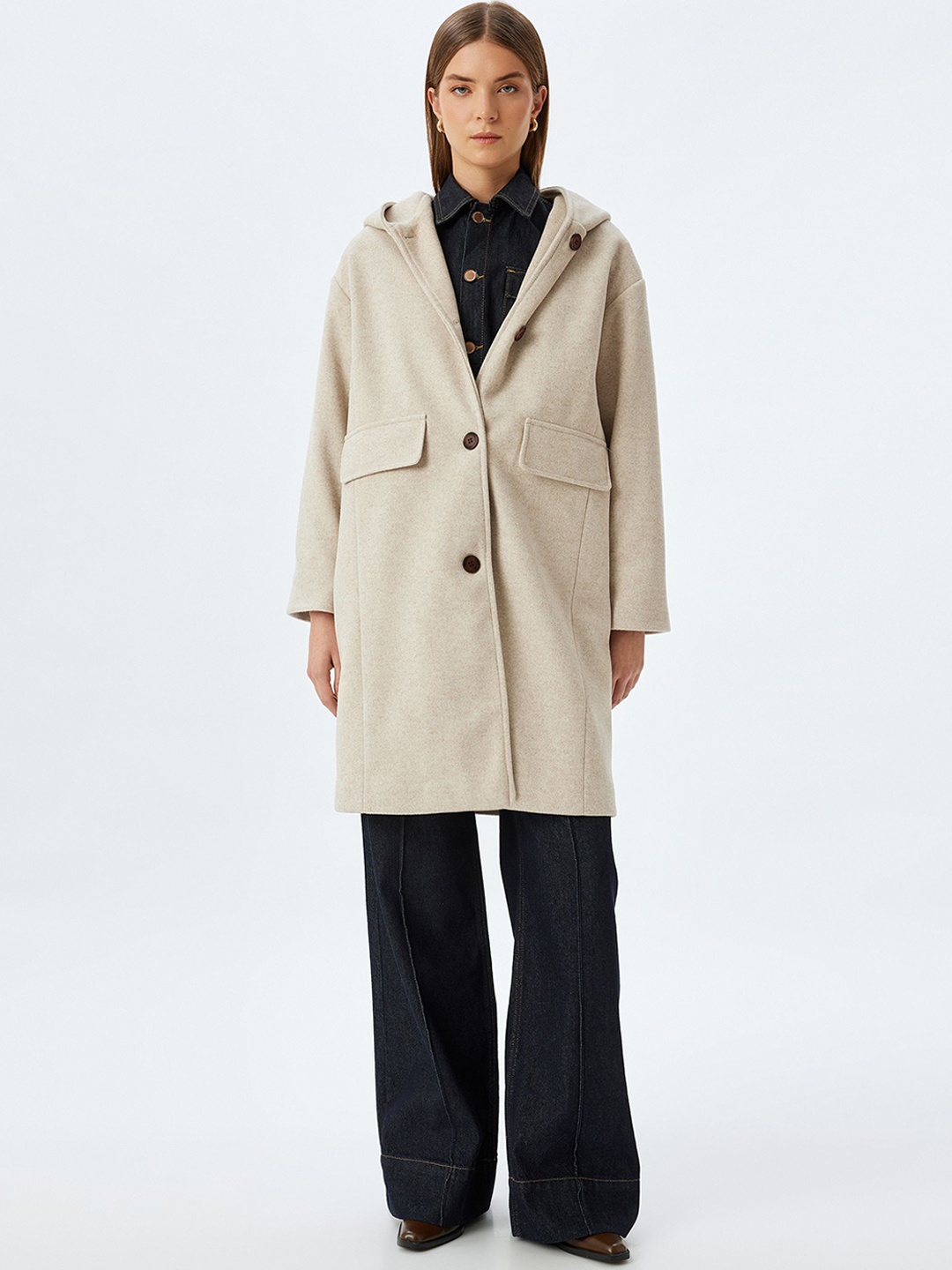 

Koton Women Single-Breasted Overcoat, Beige