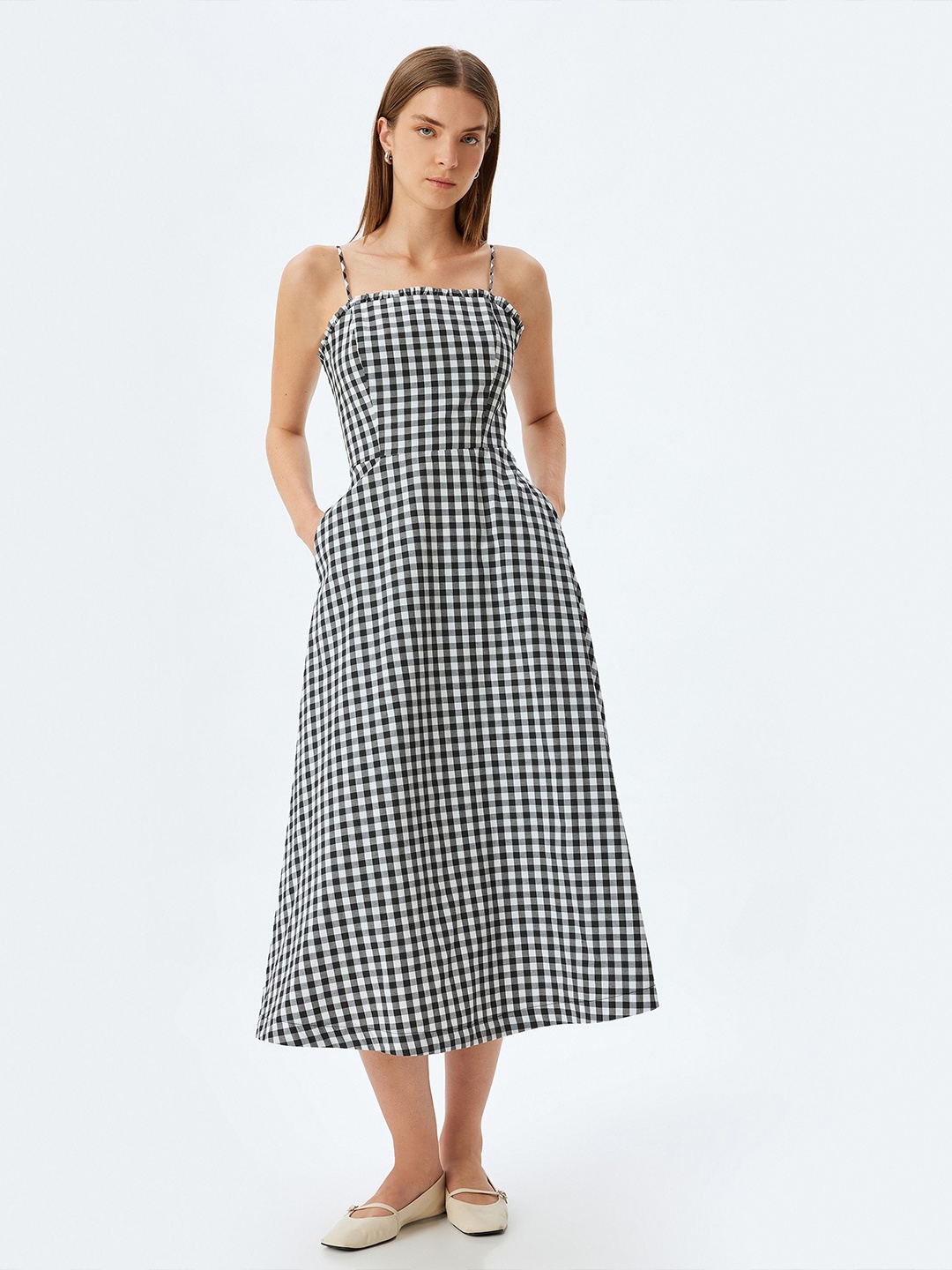 

Koton Checked Fit & Flare Midi Dress, Black