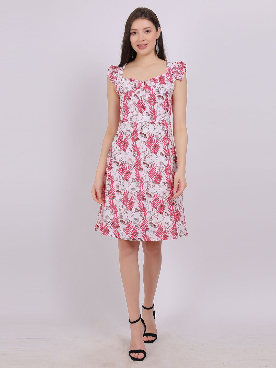 

Aumbe Women Floral Printed A-Line Dress, Pink