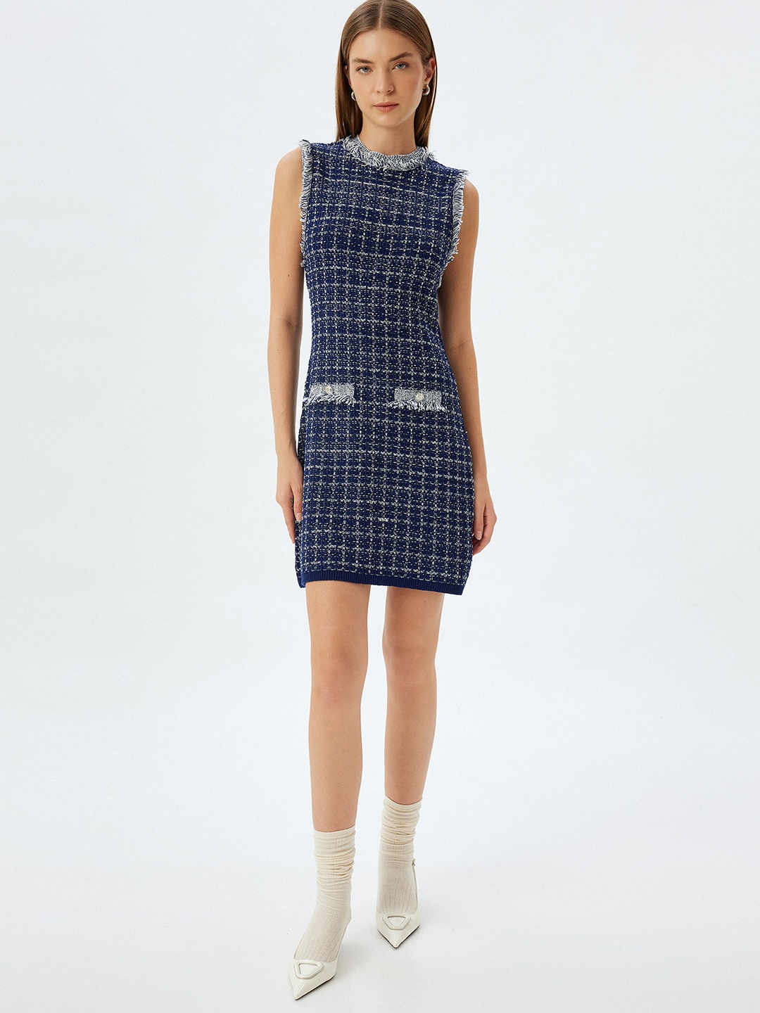 

Koton Women Checked Sheath Dress, Navy blue