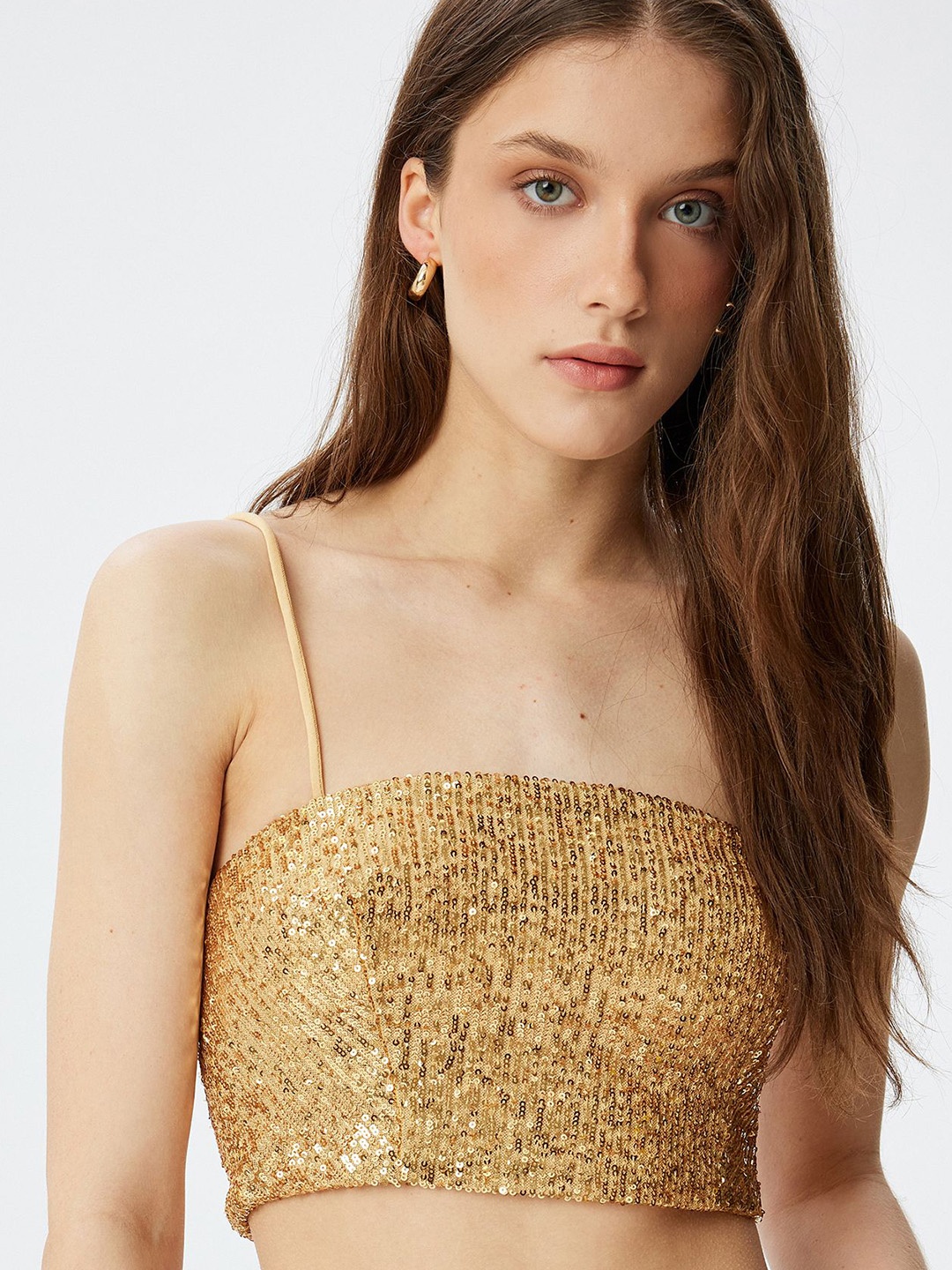 

Koton Women Embellished Crop Top, Brown