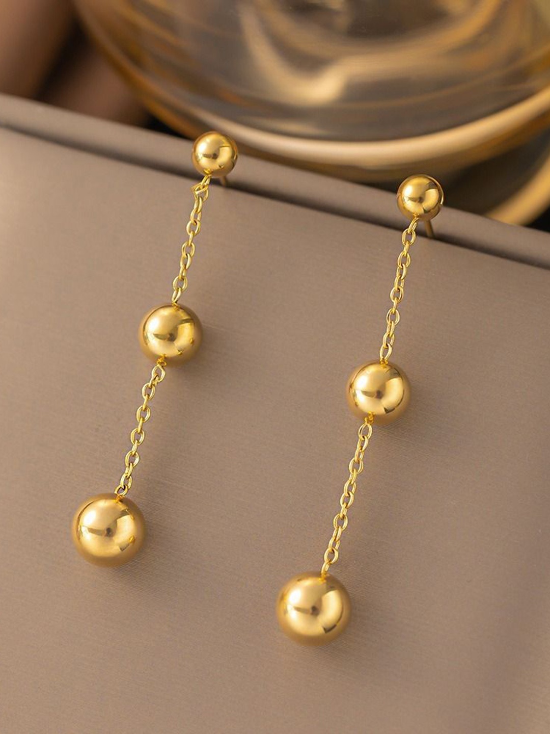 

MYKI Gold-Plated Stainless Steel Contemporary Drop Earrings