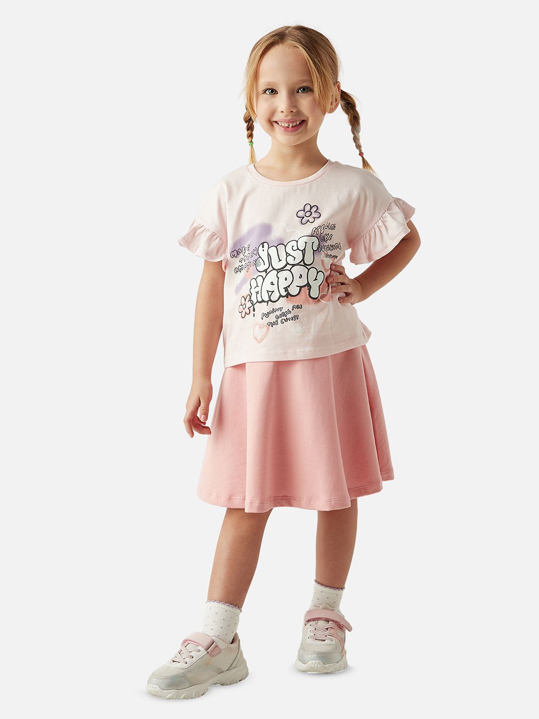 

Juniors by Babyshop Girls Printed Pure Cotton T-shirt with Skirt, Pink