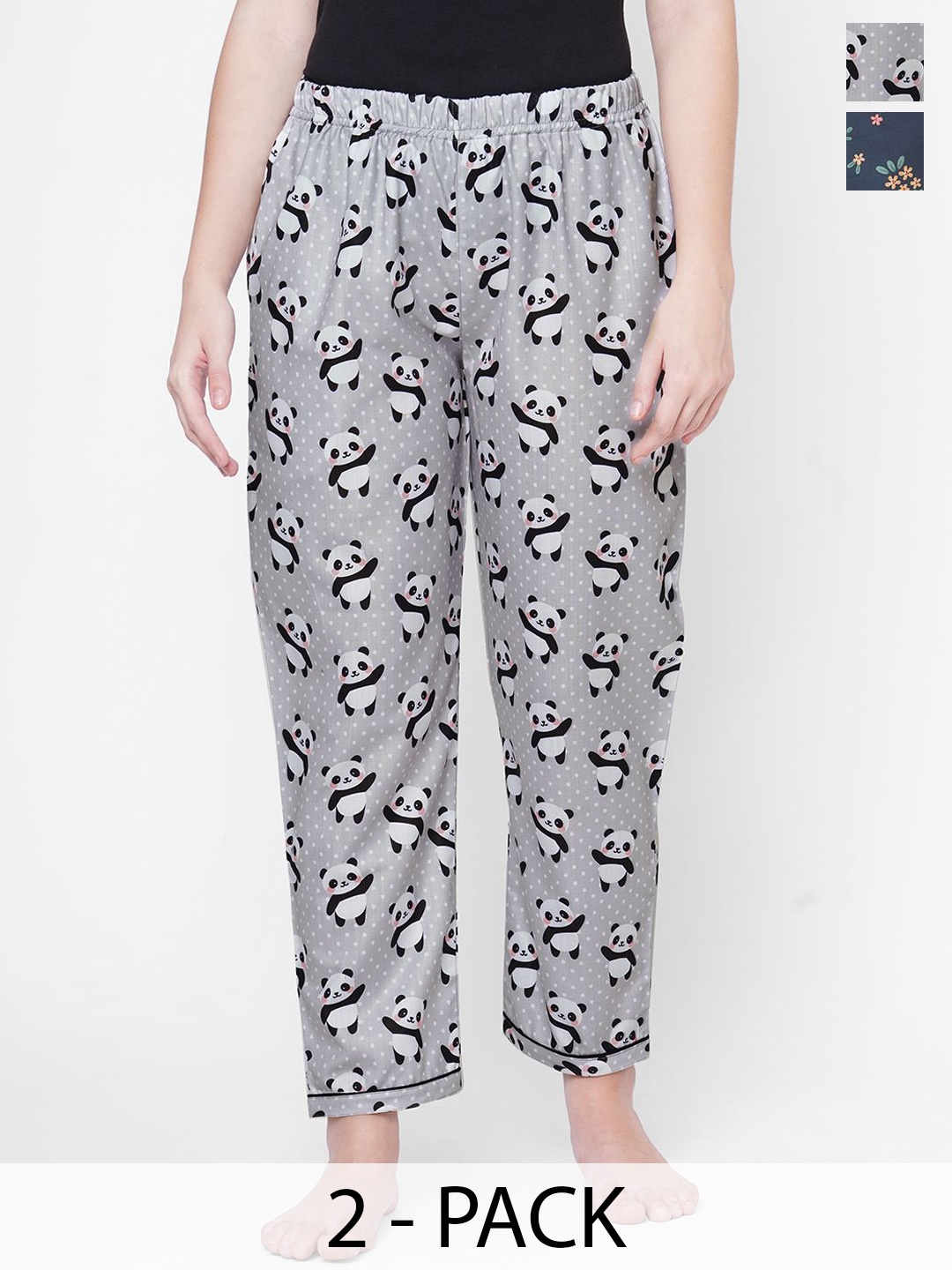 

FashionRack Women Pack Of 2 Floral Printed Lounge Pants, Grey
