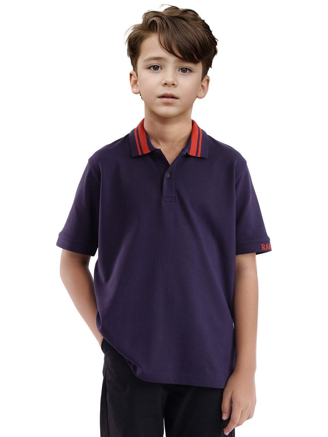 

Rare Ones Boys Contrasting Collar Solid Polo, Purple