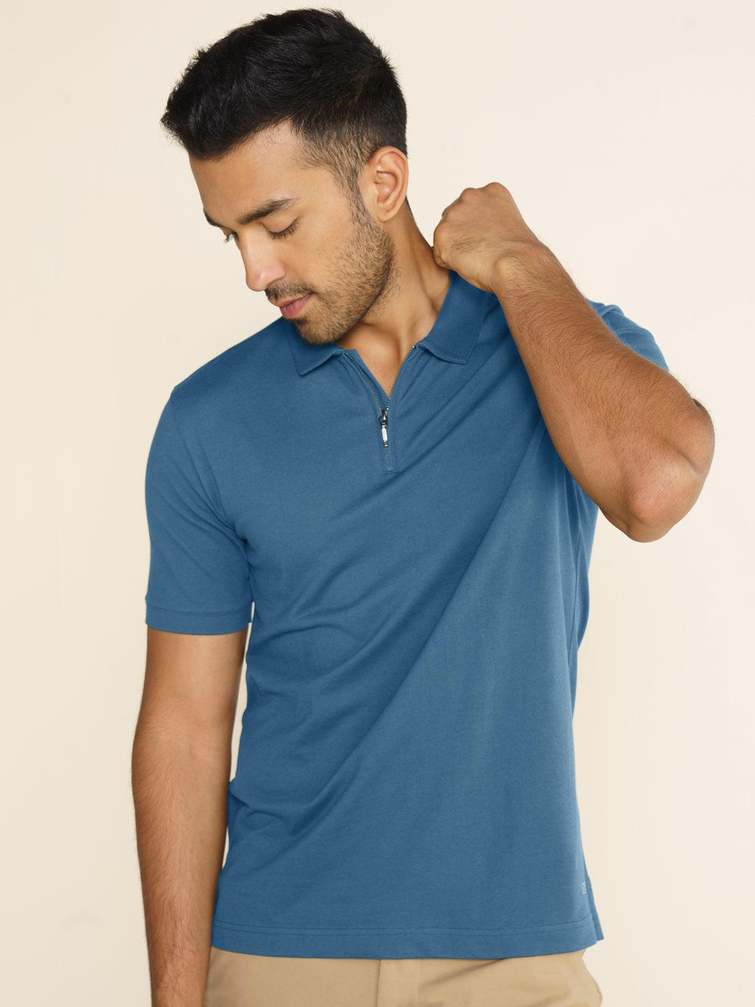 

DAMENSCH Men Contrast Polo Collar Constant All Degree Thermoregulating Pique T Shirt, Blue