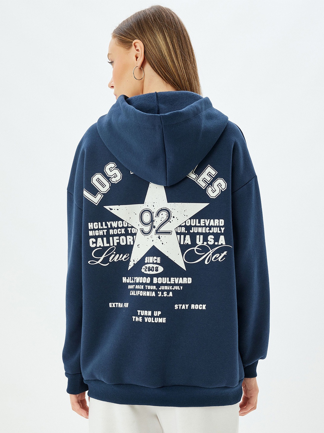 

Koton Women Printed Hooded Sweatshirt, Navy blue