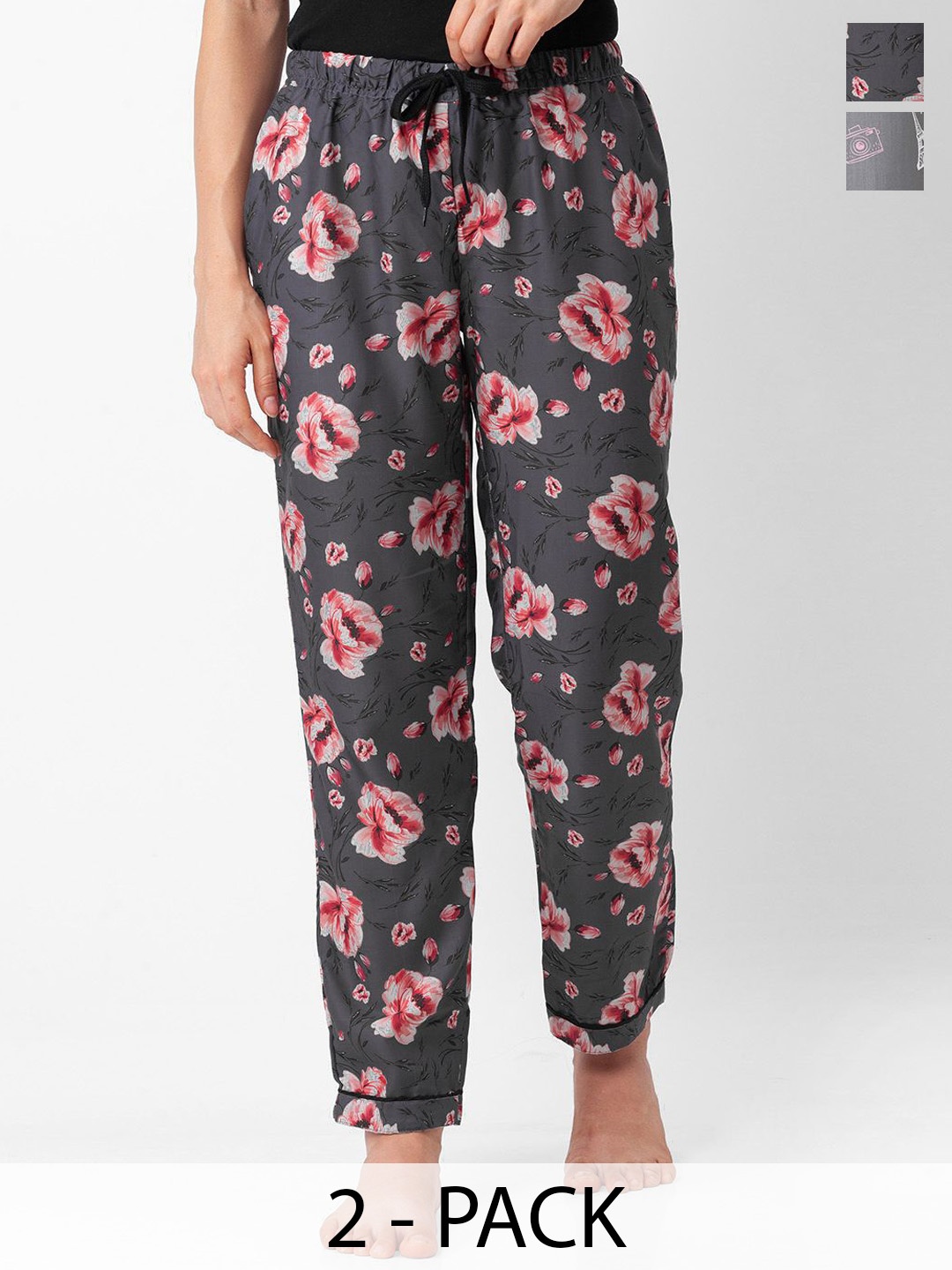 

FashionRack Women Pack Of 2 Printed Lounge Pants, Grey