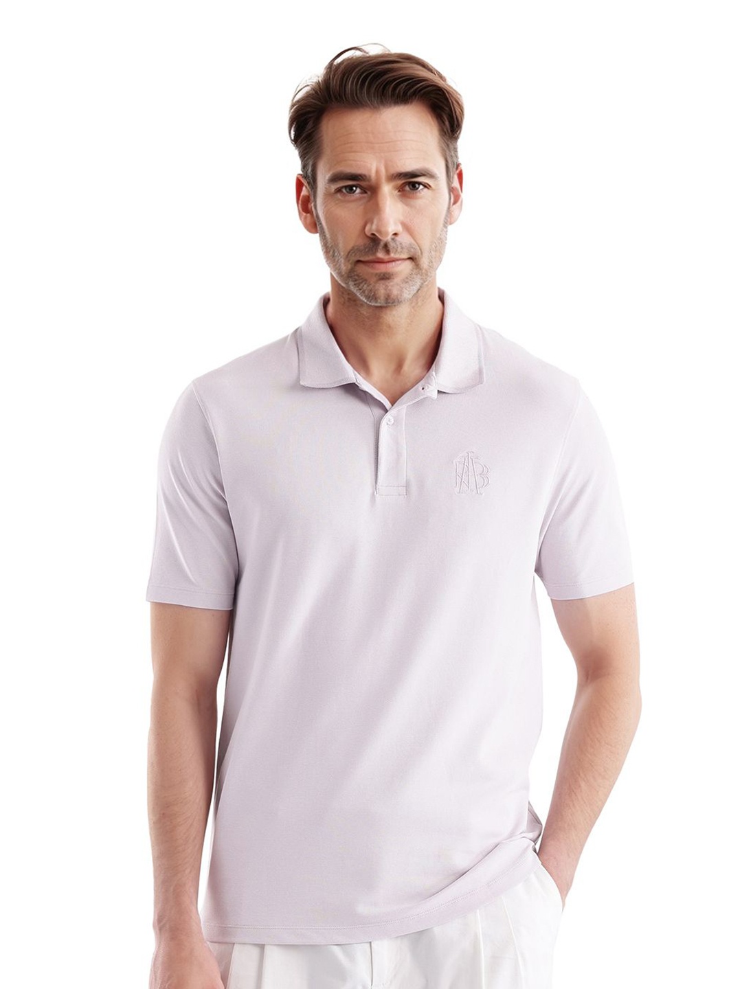 

RARE RABBIT Men Solid Polo Collar Cotton T-shirt, Purple