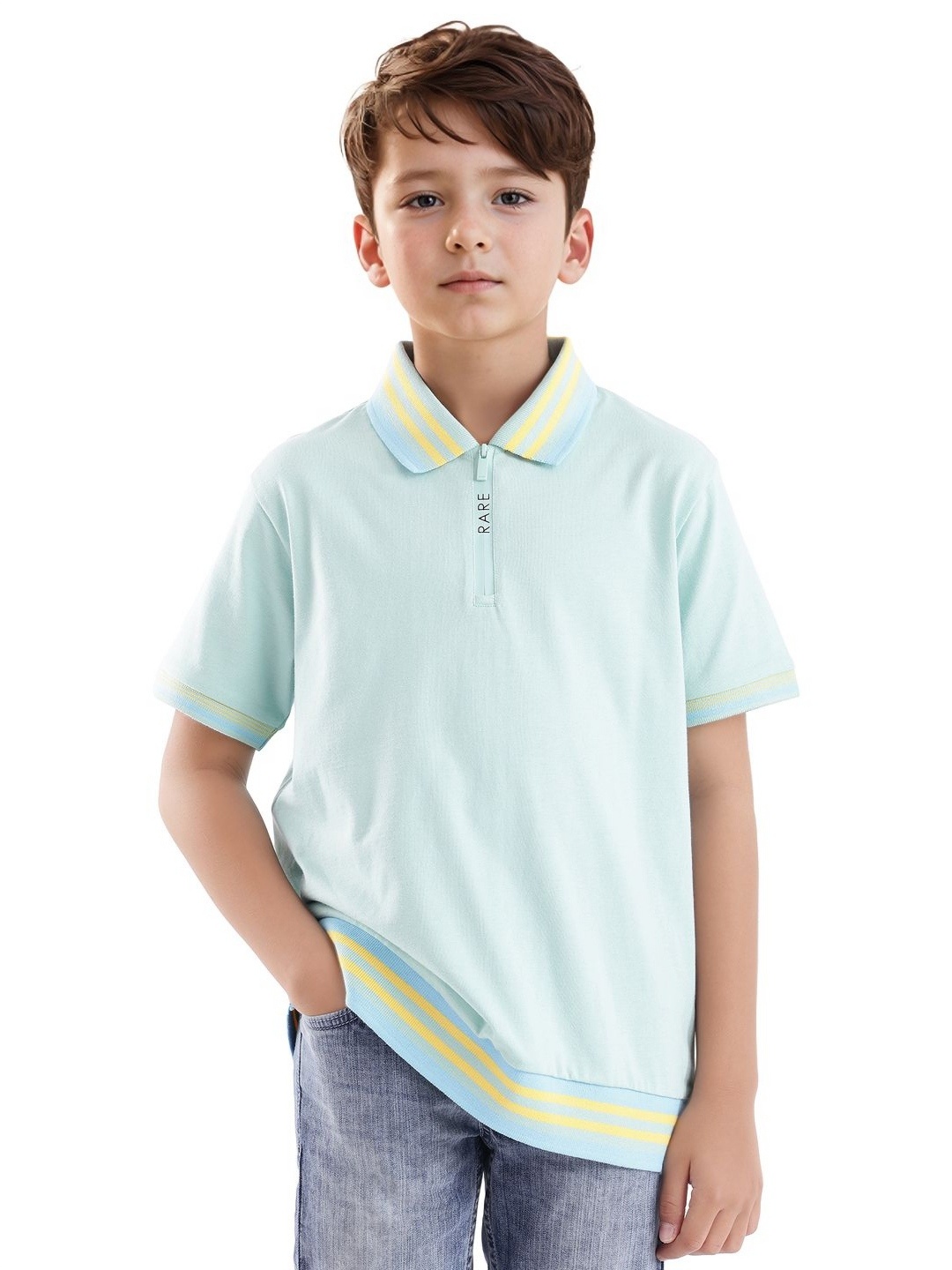 

Rare Ones Boys Solid Zipper Polo, Green