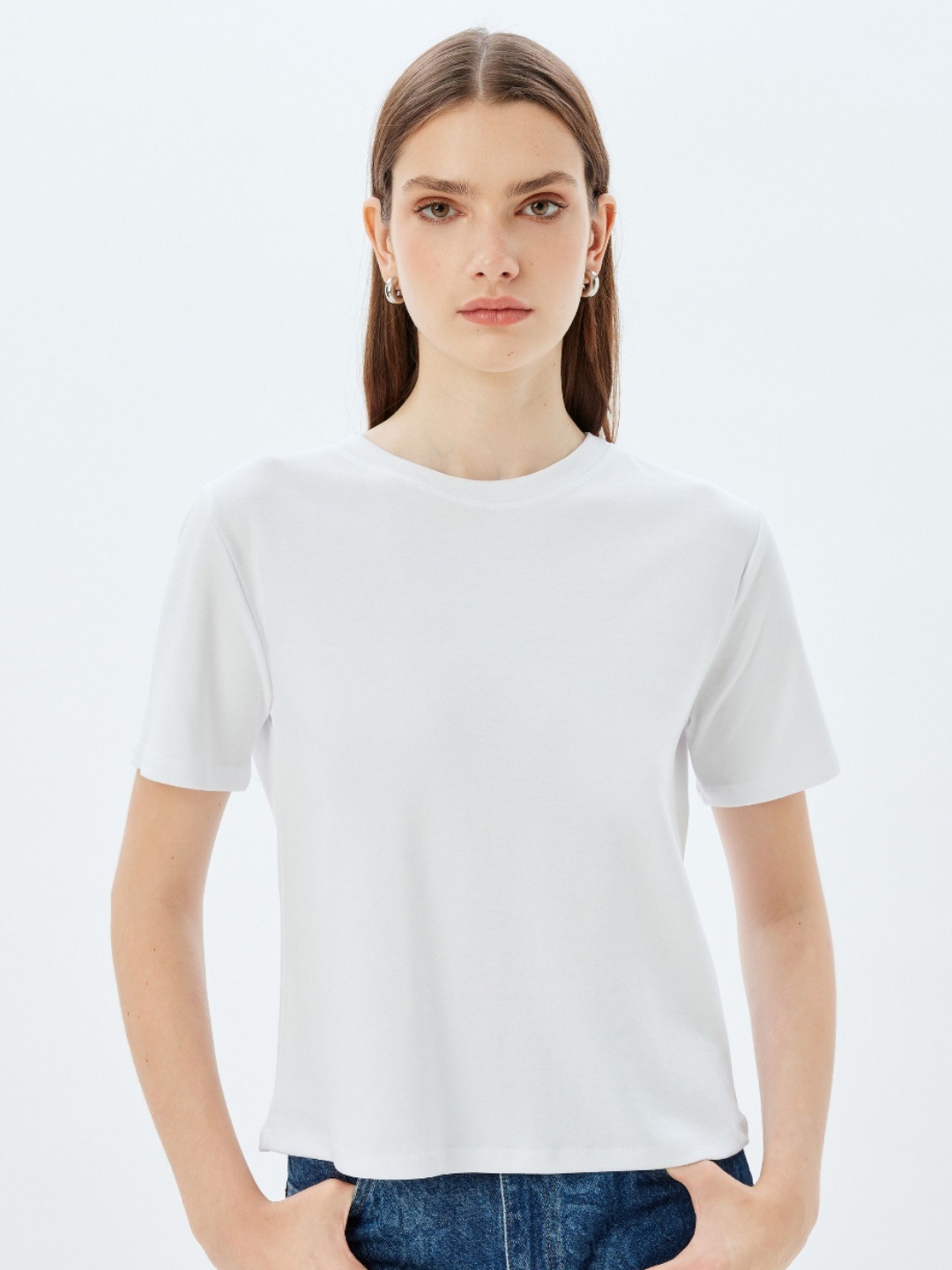 

Koton Women Solid Round Neck Cotton T-shirt, White