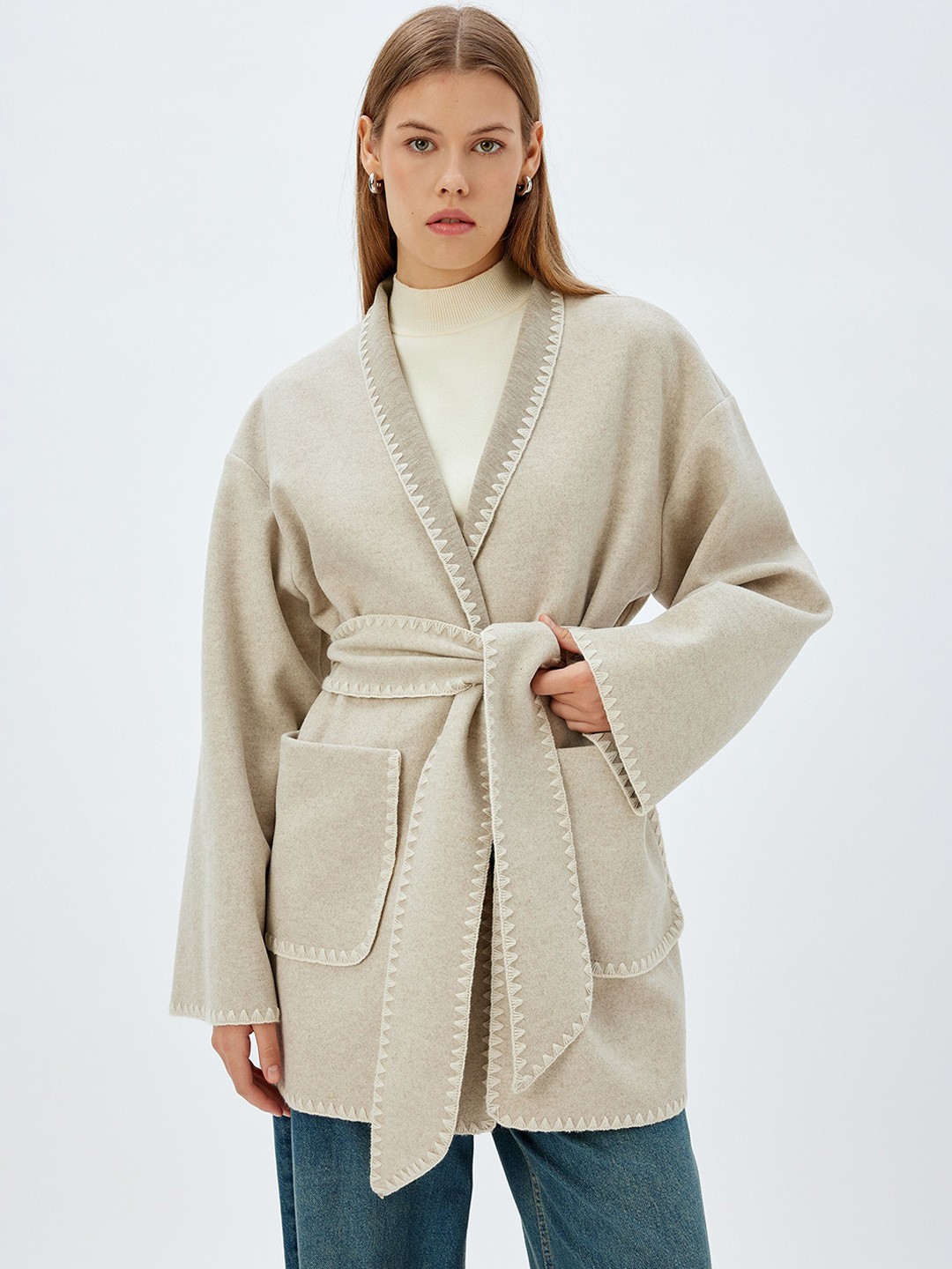 

Koton Women Notched Lapel Long Sleeves Overcoat, Brown