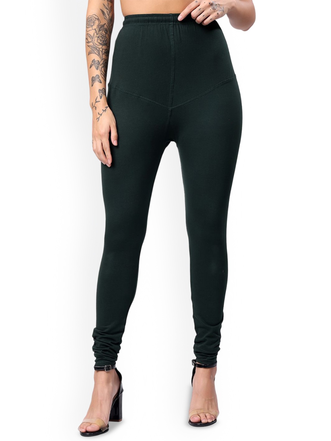 

Keviv Women Cotton Mid-Rise Churidar Length Leggings, Green