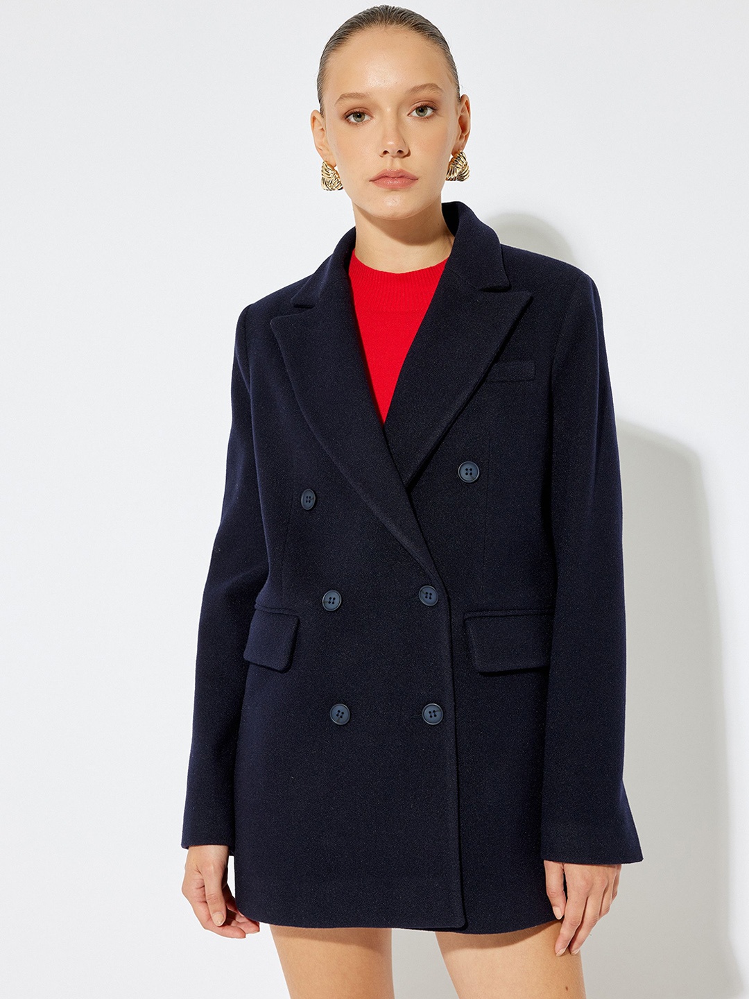 

Koton Women Regular Fit Double Breasted Overcoat, Navy blue