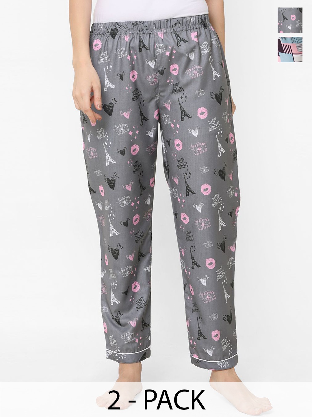 

FashionRack Pack Of 2 Printed Lounge Pants, Grey