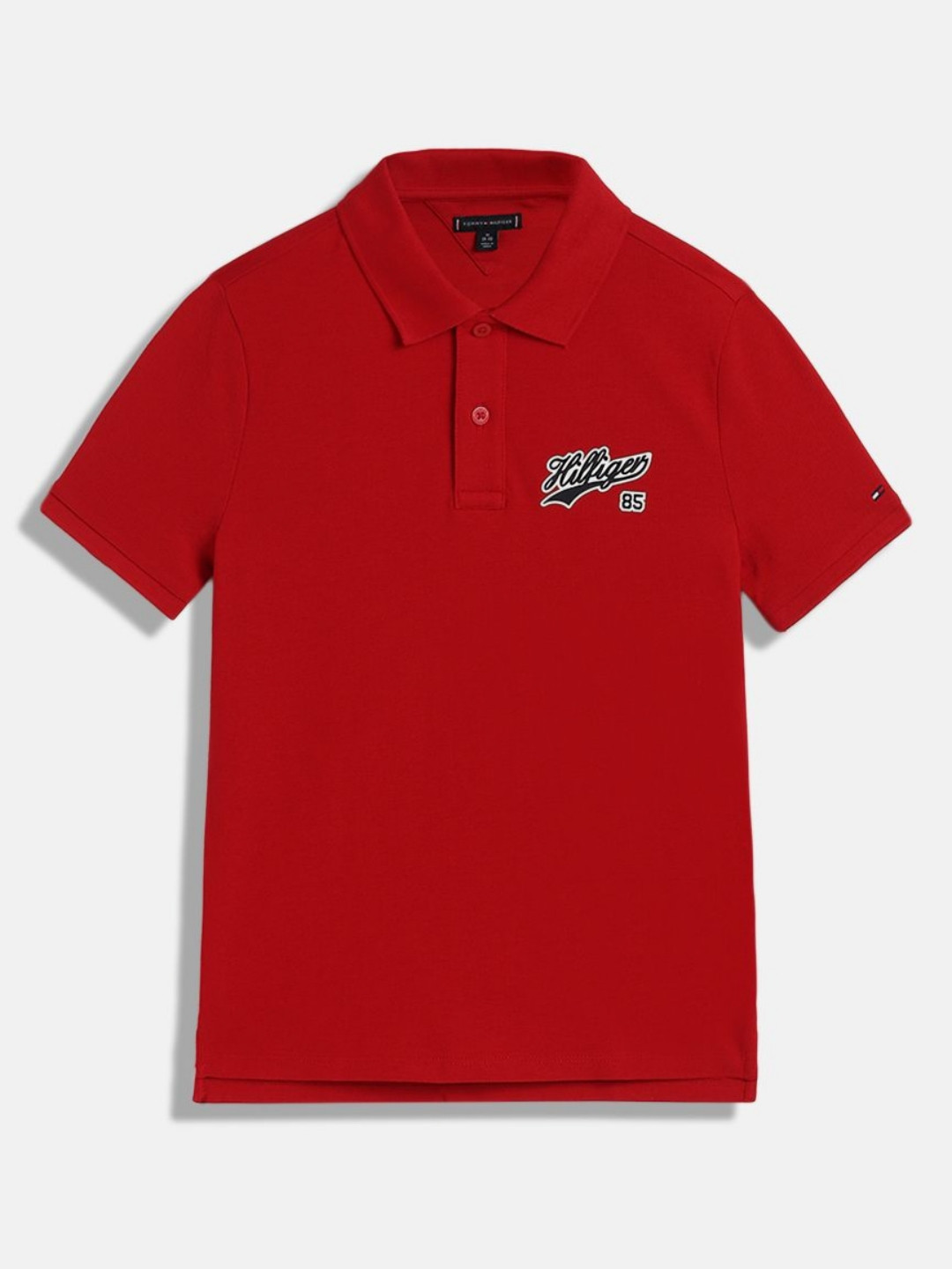 

Tommy Hilfiger Boys Typography Printed Polo Collar Cotton T-shirt, Red