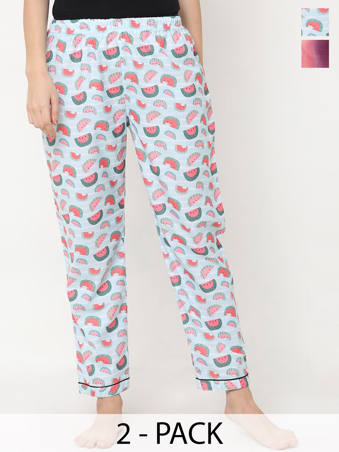 

FashionRack Pack Of 2 Women Printed Lounge Pants, Blue