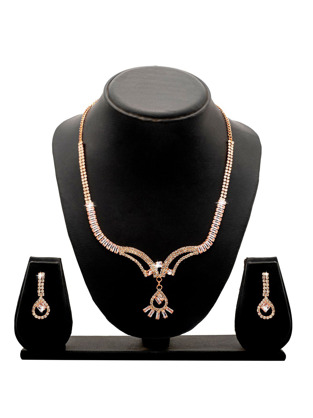 

Shining Jewel - By Shivansh Rose Gold-Plated CZ & AD Stone-Studded Jewellery Set