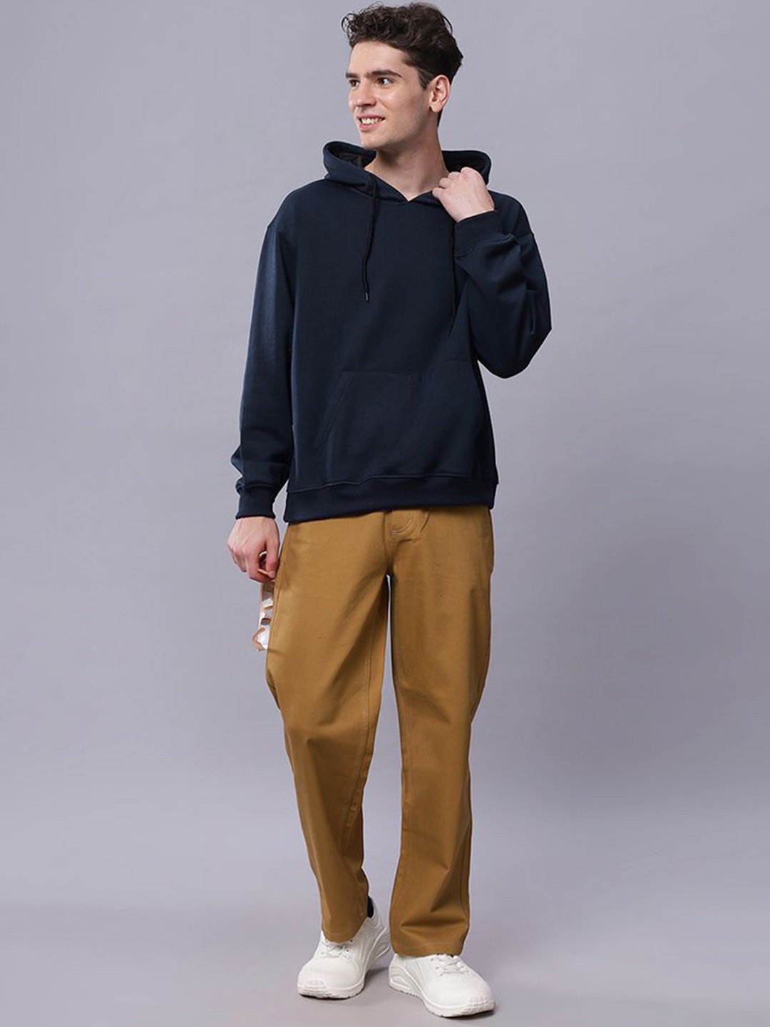 

Wear Your Opinion Men Drop Shoulder Kangaroo Pocket Hooded Sweatshirt, Navy blue
