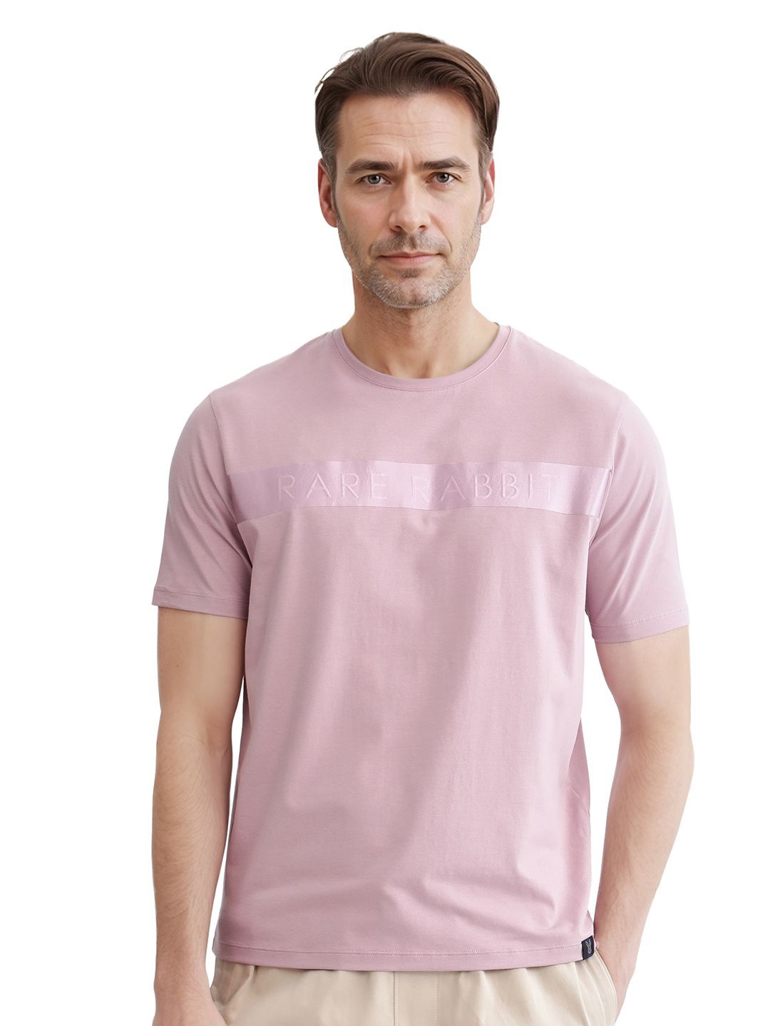 

RARE RABBIT Men Graphic Printed Round Neck Cotton T-shirt, Mauve
