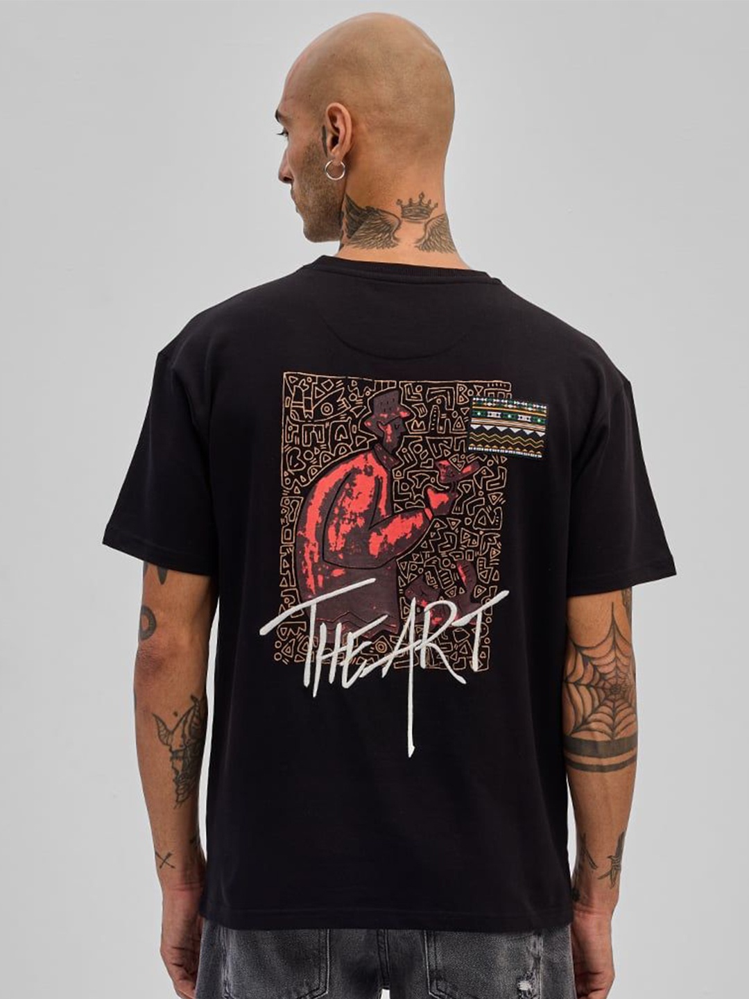 

Snitch Men Graphic Printed Round Neck Cotton Oversized T-shirt, Black
