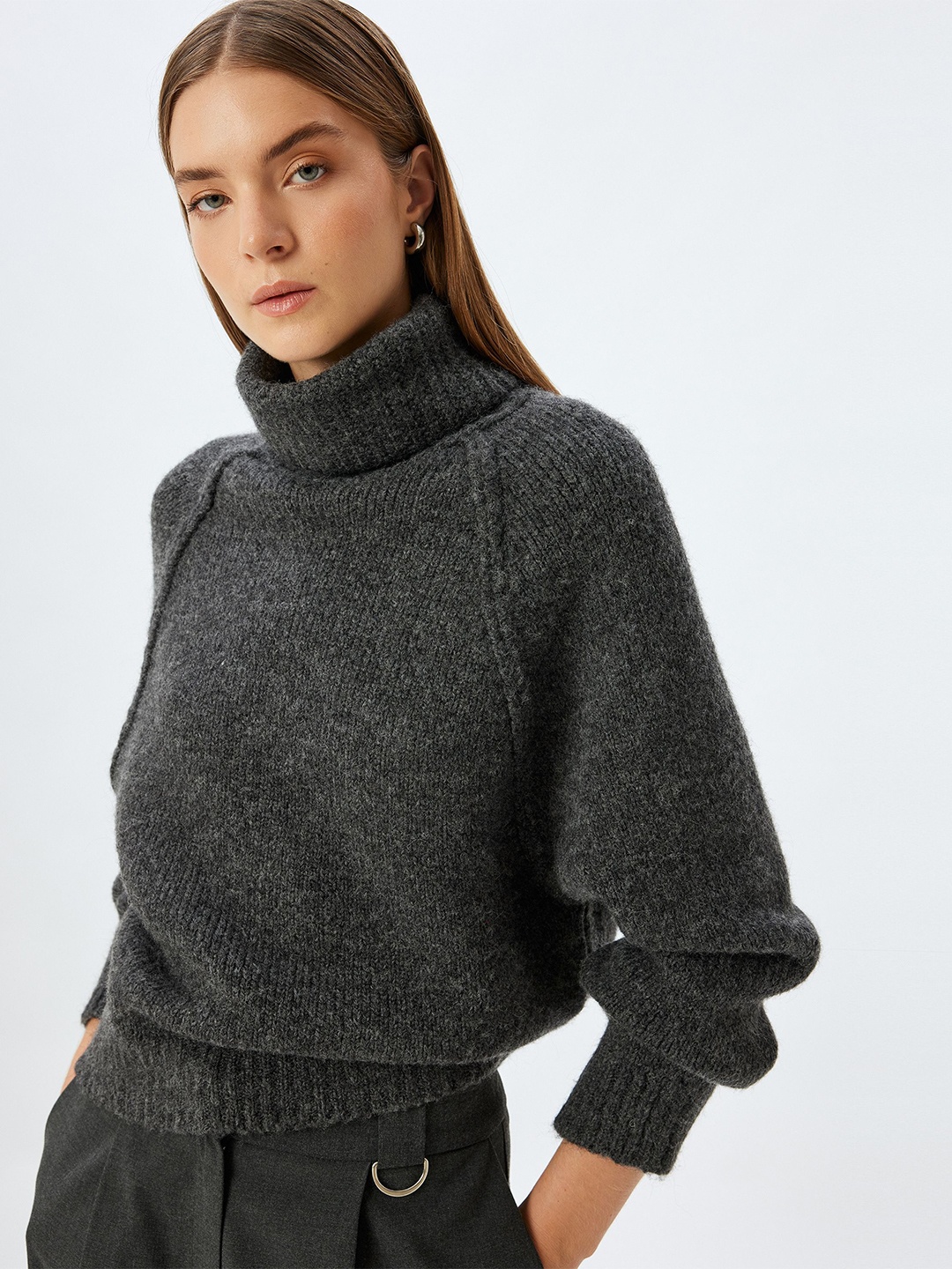 

Koton Women Long Sleeves Mock Collar Pullover, Grey