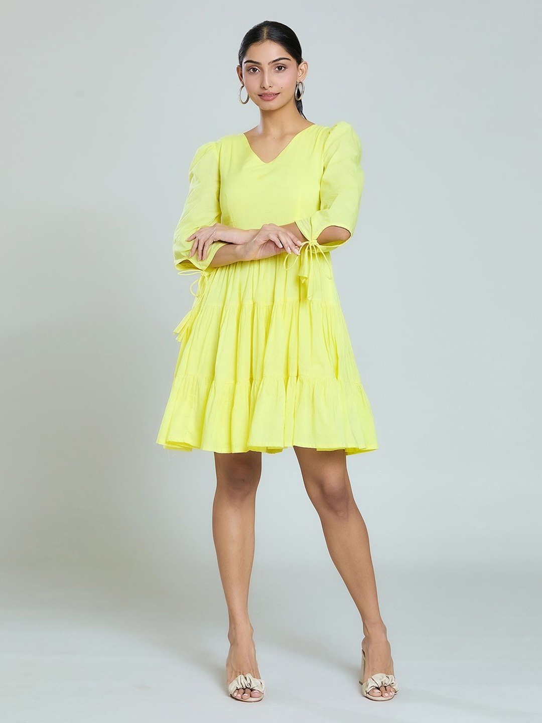 

Samyukta Singhani Women Cotton V-Neck Fit & Flare Dress, Yellow