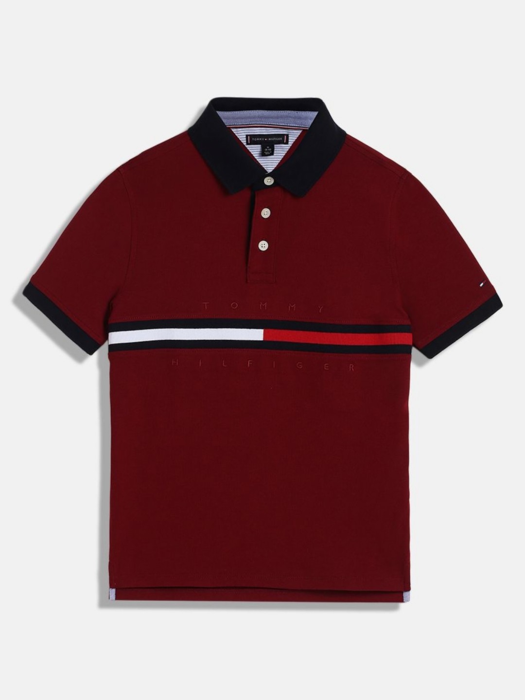 

Tommy Hilfiger Boys Solid Polo Collar Cotton T-shirt, Maroon