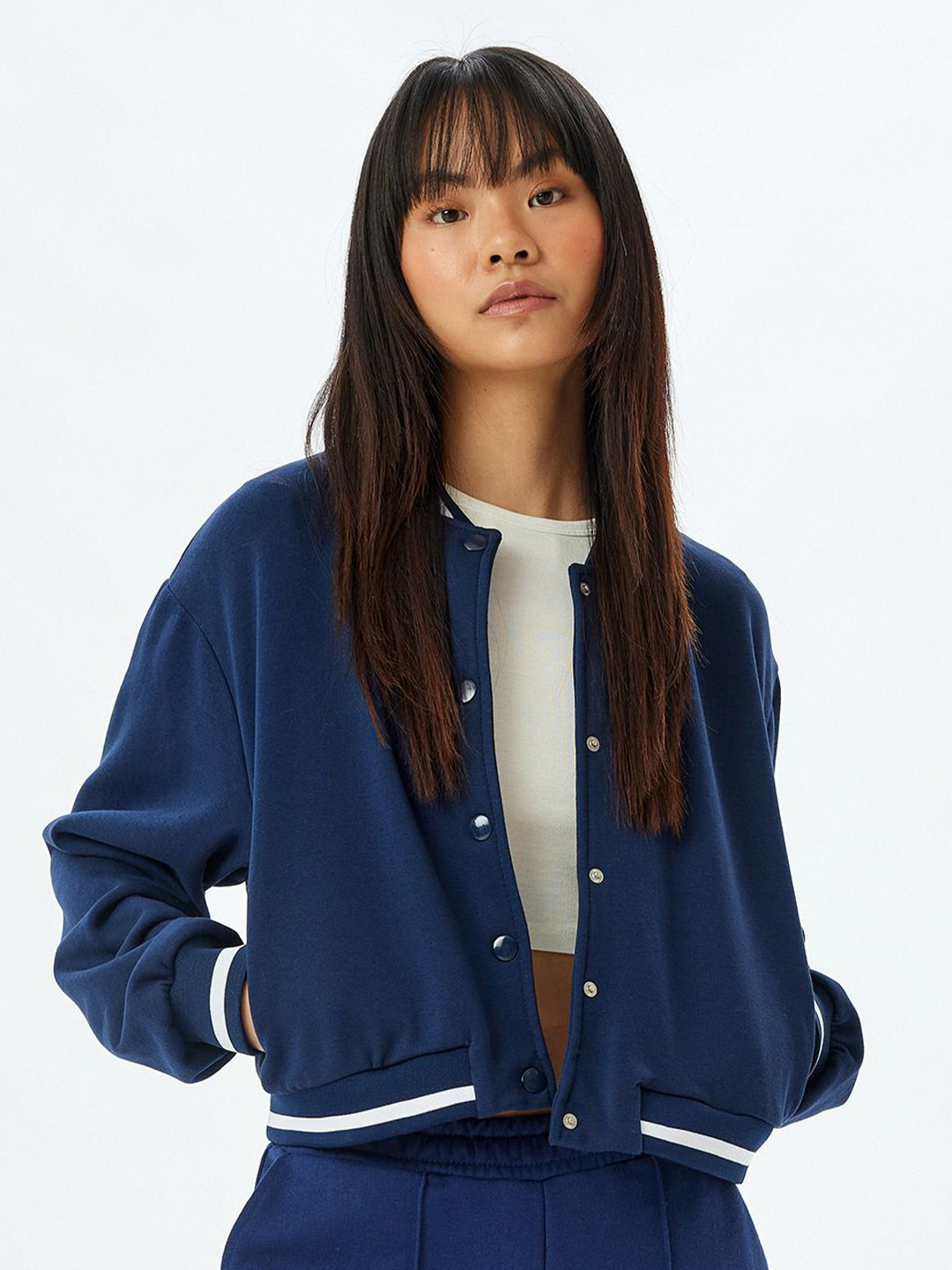 

Koton Women Mandarin Collar Sweatshirt, Navy blue