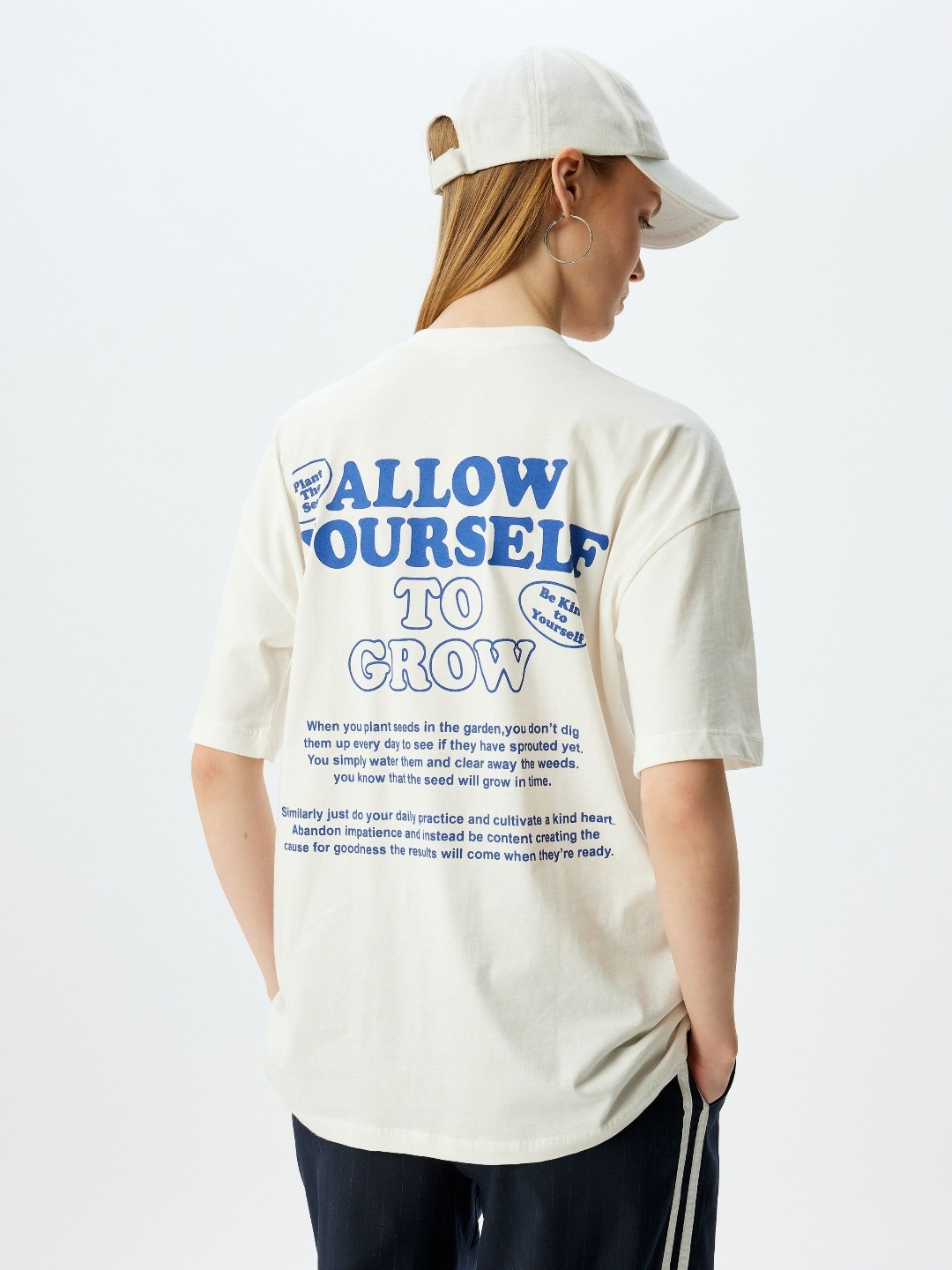 

Koton Women Typography Printed Round Neck Cotton Oversized T-shirt, White