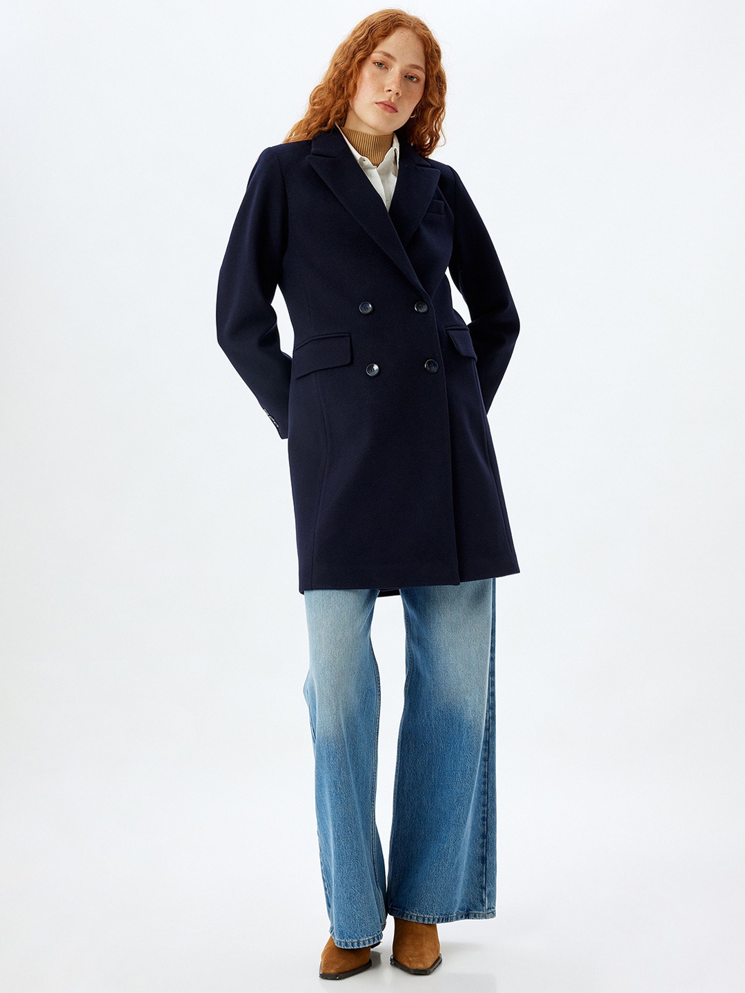 

Koton Women Regular Fit Double Breasted Overcoat, Navy blue