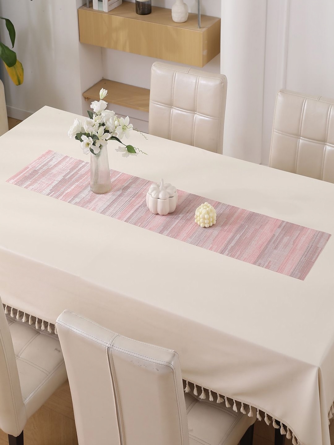 

HOKIPO Pink & White Vertical Striped Dining Table Runner