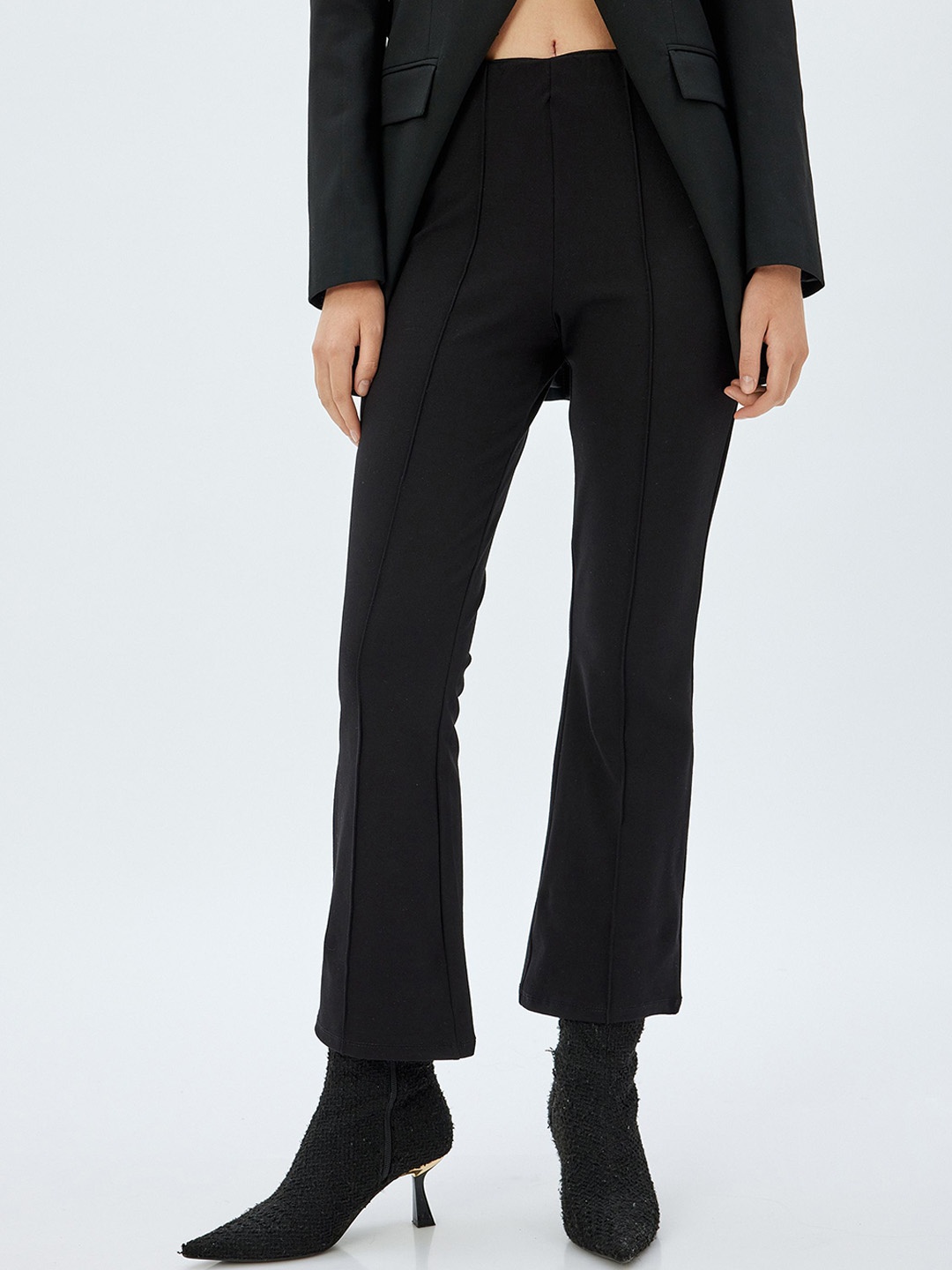 

Koton Women Skinny Fit Ribbed Detail Spanish Legs Trousers, Black