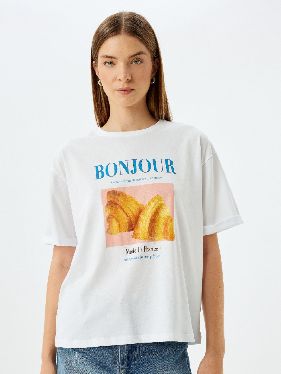 

Koton Women Graphic Printed Round Neck Cotton Oversized T-shirt, White